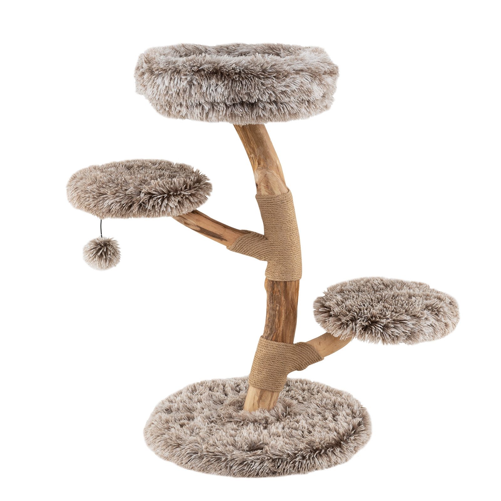 COSTWAY Kratzbaum, Katzenbaum mit Plüschsitz, Massivholz, 90cm hoch