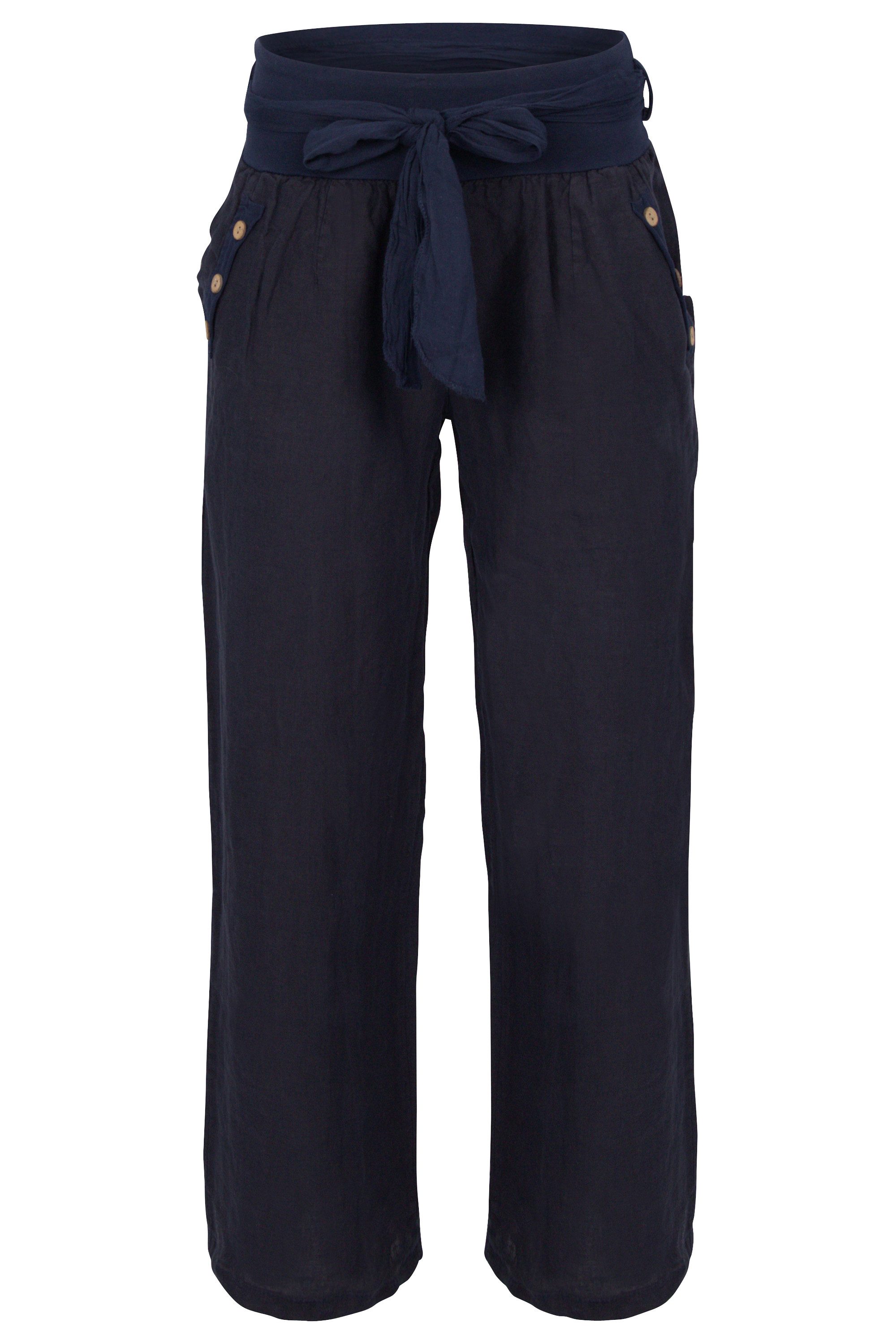 malito more than fashion Leinenhose malito Damen Hose aus Leinen, Stoffhose in Unifarben, feine Freizeit feine Leinen Hose mit Stoffbindegürtel