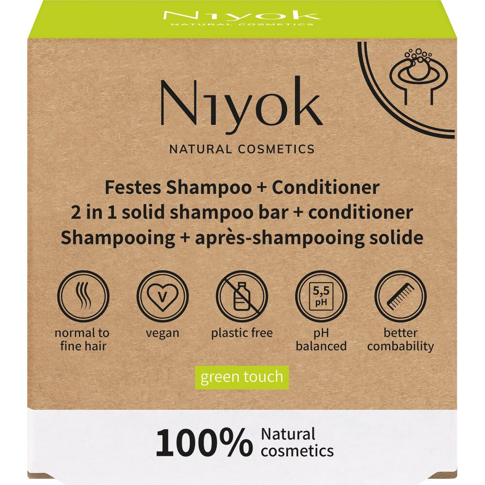 Niyok Festes Haarshampoo in festes Shampoo Conditioner Green Touch, Grün, 80 g