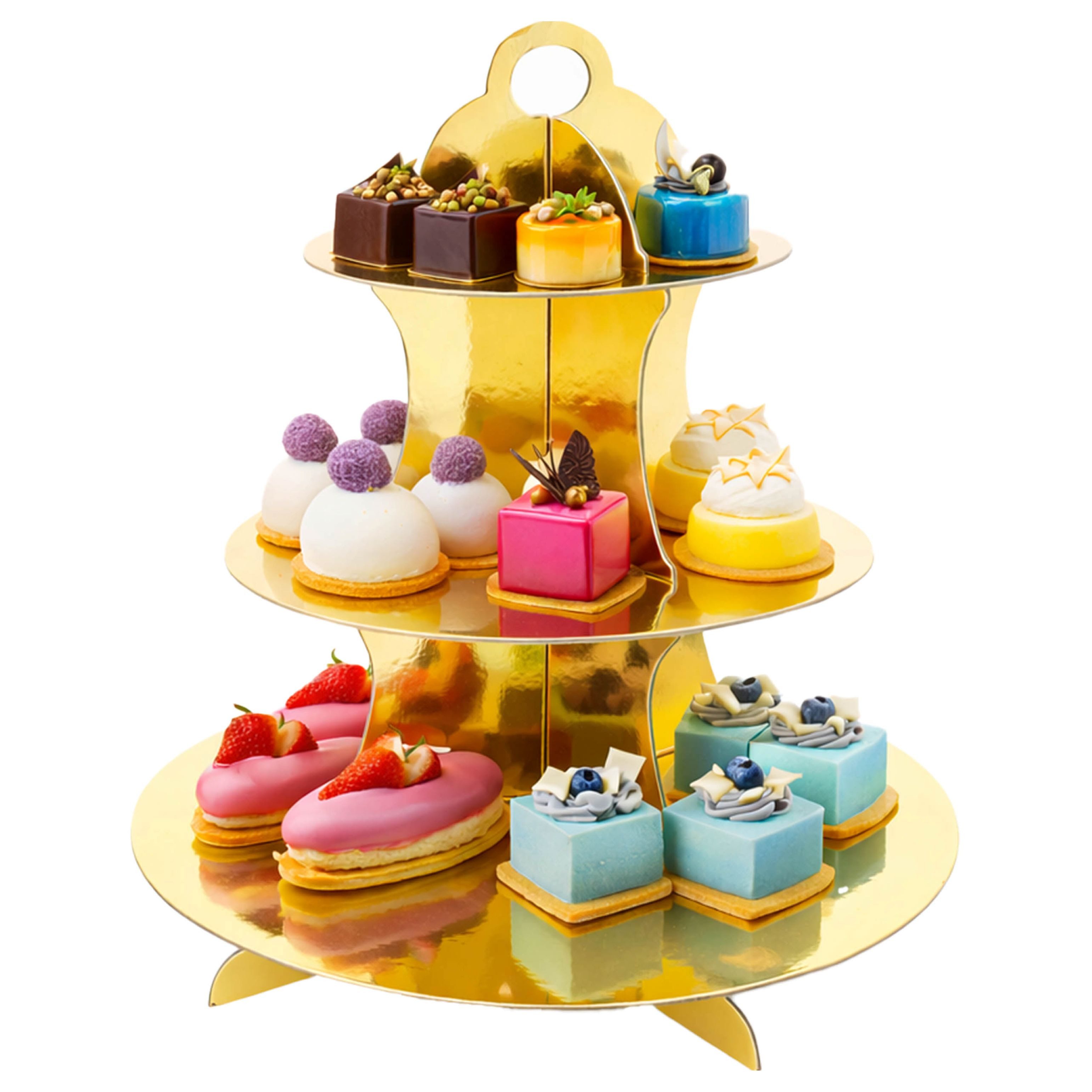 Festivalartikel Kuchenteller Etagere 3-stufig Gold Muffins Cupcake Ständer Kommunion, (1 St)