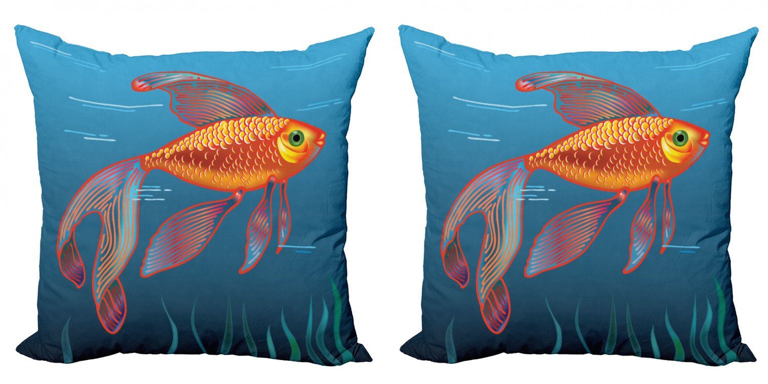 Kissenbezüge Modern Accent Doppelseitiger (2 Goldfisch Fische Aquarium Stück), Digitaldruck, Wasser Abakuhaus im