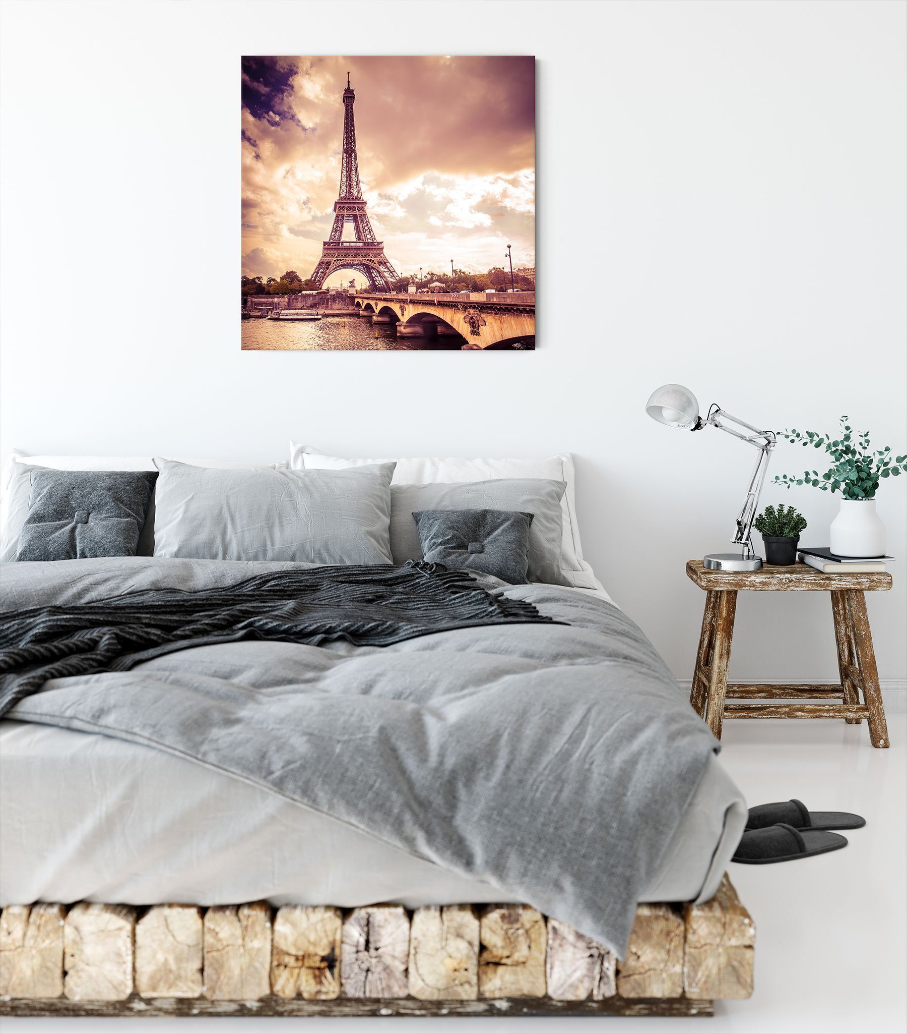 fertig in inkl. Leinwandbild Eiffelturm Paris Pixxprint (1 bespannt, Eiffelturm St), in Zackenaufhänger Leinwandbild Paris,