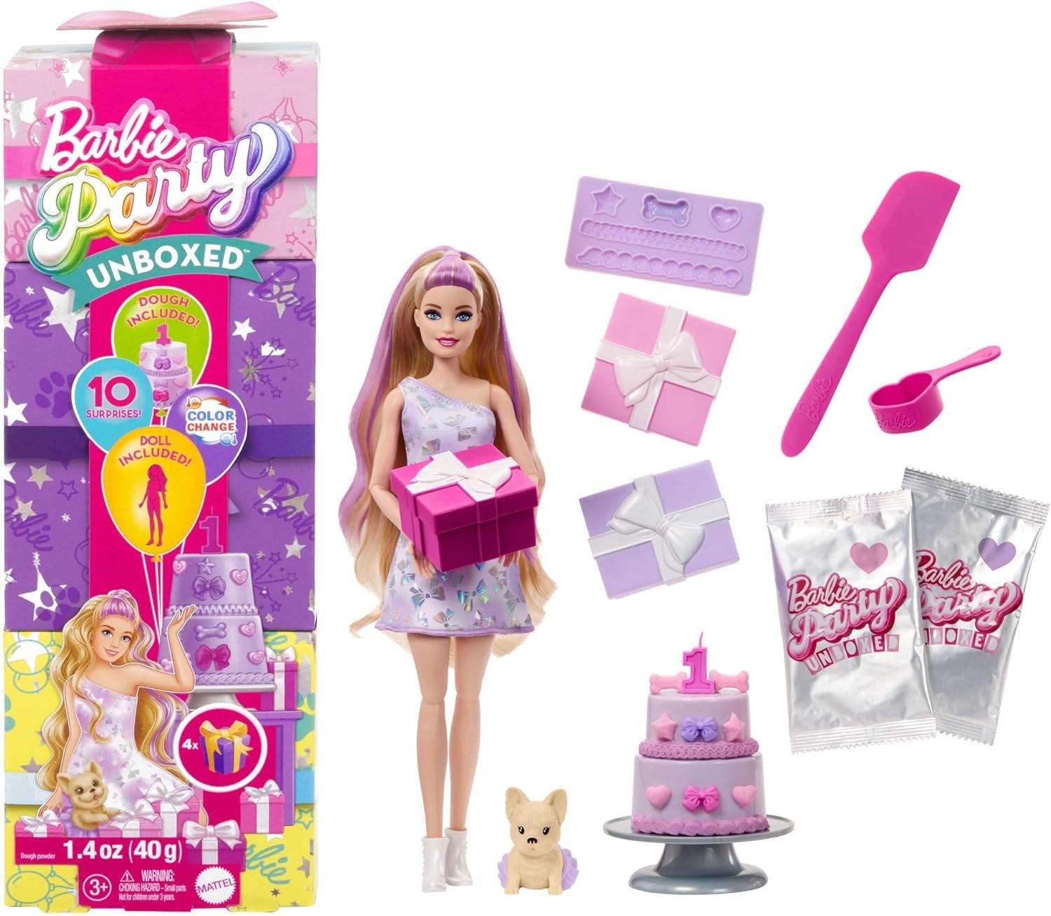 Barbie Anziehpuppe Barbie Party Unboxed Puppe und Accessoires Haustier-Gebu günstig online kaufen