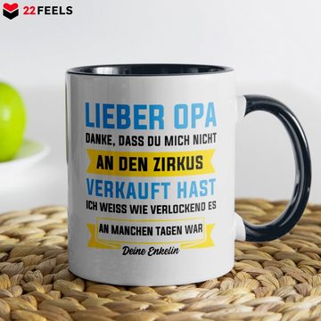22Feels Tasse Opa Geschenk von Enkelin Geburtstag Grossvater Kaffeetasse Mann Rente, Keramik, Made in Germany, Spülmaschinenfest, Zweifarbig