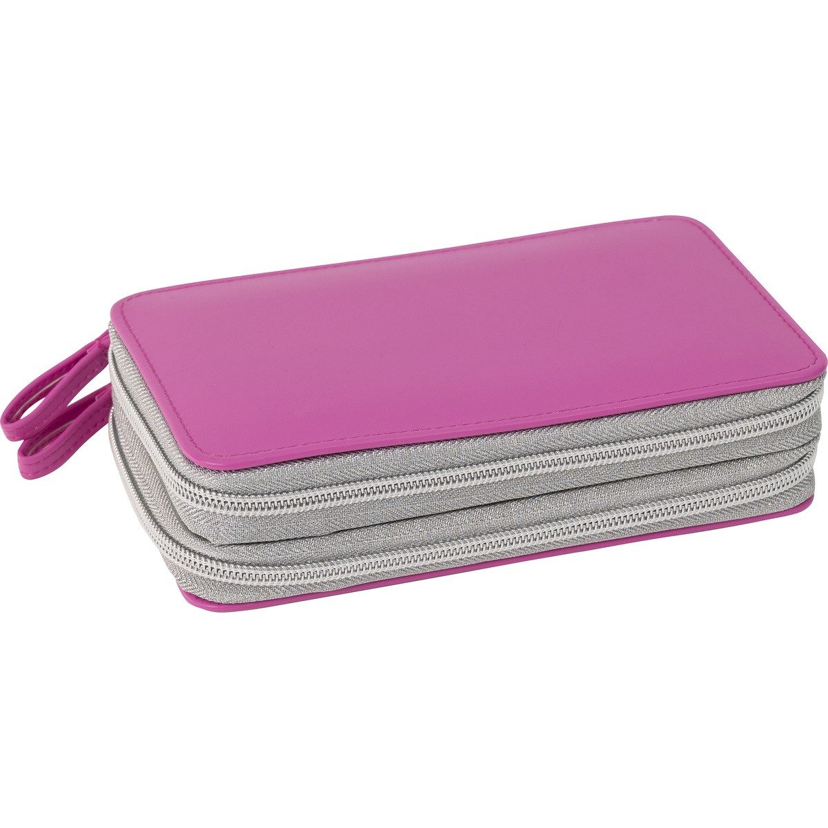 Eberhard Faber Federtasche EBERHARD FABER Schüleretui Doppeldecker Leder gefüllt pink 24 Teile