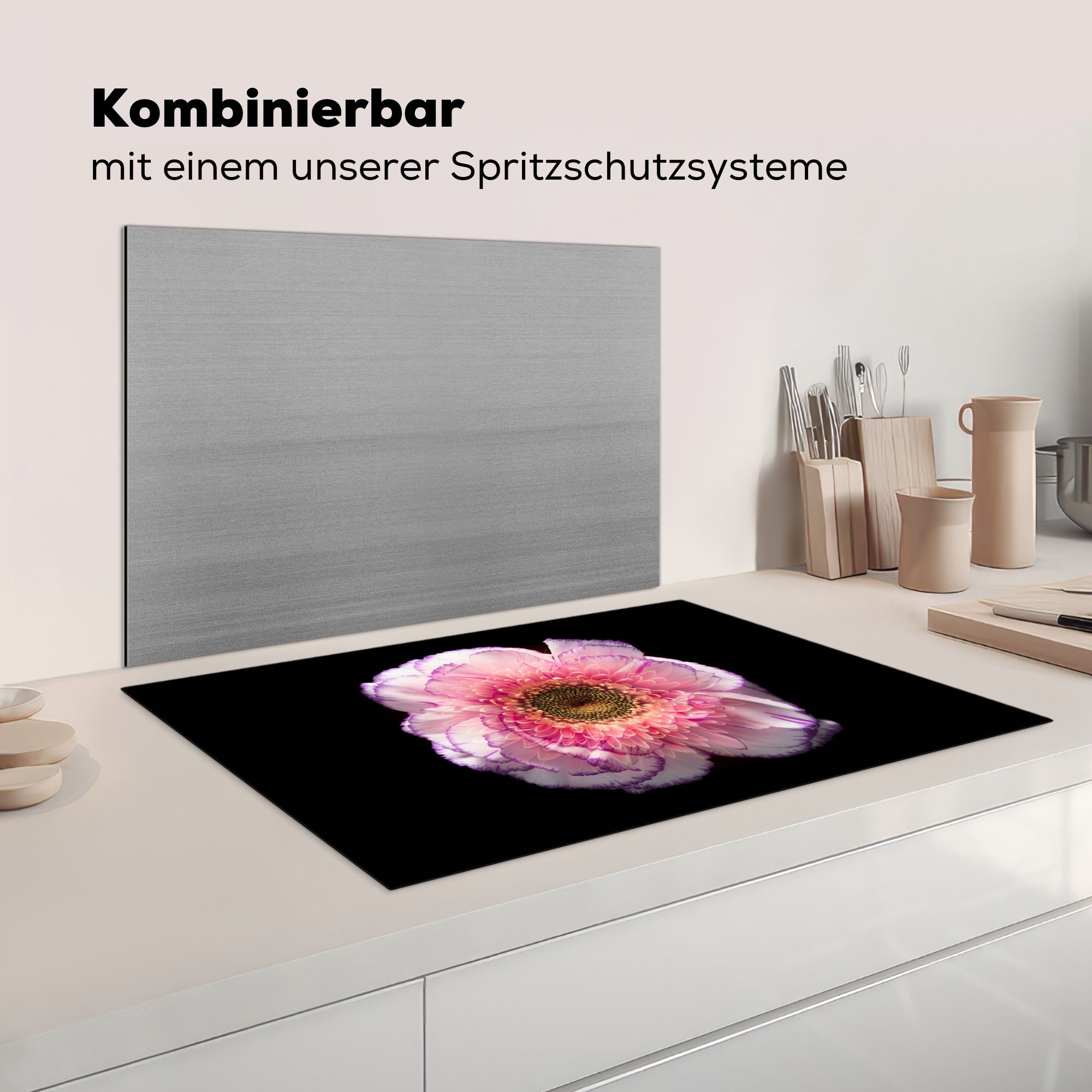 Gartenanemone cm, (1 81x52 Rosa, Vinyl, - für küche, - Schutz tlg), Induktionskochfeld Ceranfeldabdeckung die Herdblende-/Abdeckplatte MuchoWow Blume