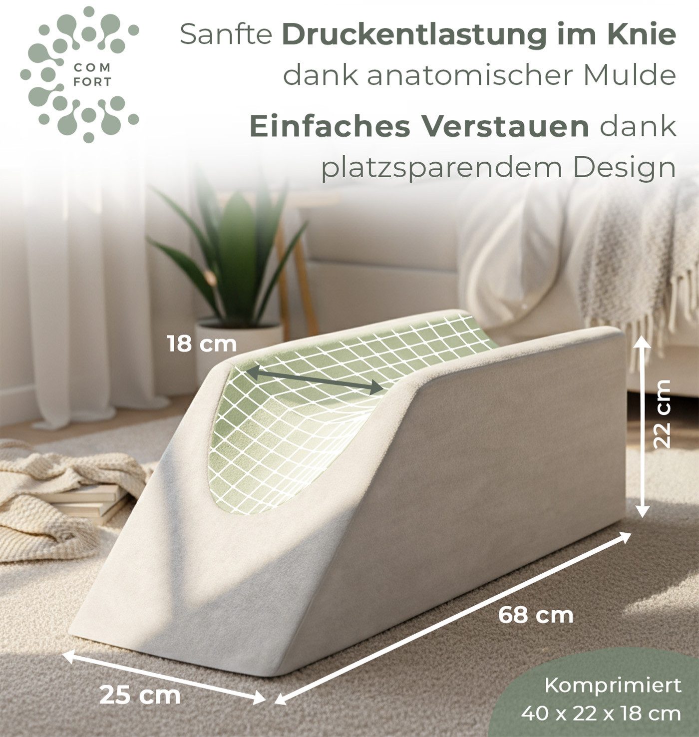 Well B4 Venenkissen zum Beine hochlagern - Beinhochlagerungskissen Beinauflage Keilkissen, Stützkissen für Beine & Knie ideal als Lymphkissen und Venenkeil