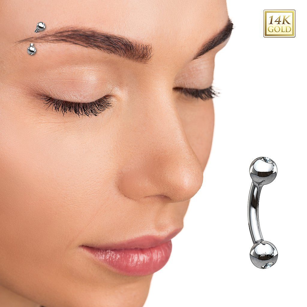 Taffstyle Augenbrauenpiercing Piercing Banane 14 Karat 585 Echtgold Kristall, Augenbrauenpiercing Kugeln Augenbrauen Tragus Helix Lippe Ohr Nase