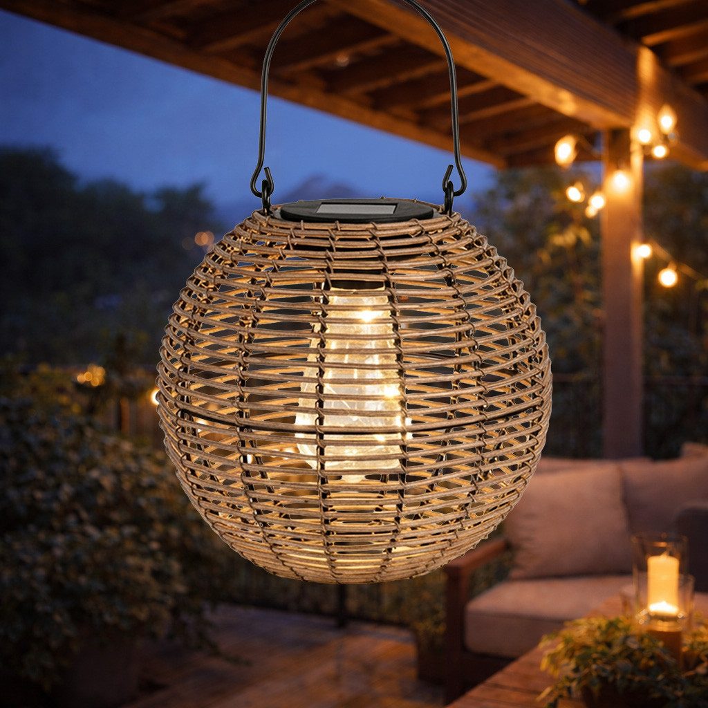 formano LED Laterne Solarlaterne Garten LED Metall 19 cm Rattan-Optik warmweiß Licht IP44, LED fest integriert