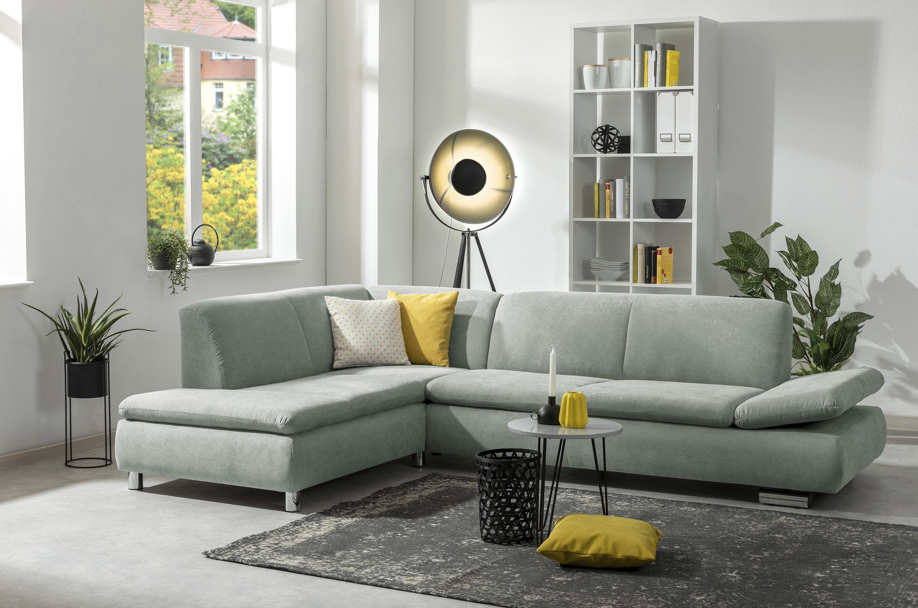 Max Winzer® Ecksofa Terrence Ecksofa links mit Sofa 2,5-Sitzer rechts Flachgewebe hellgrün, 1 Stück, Made in Germany