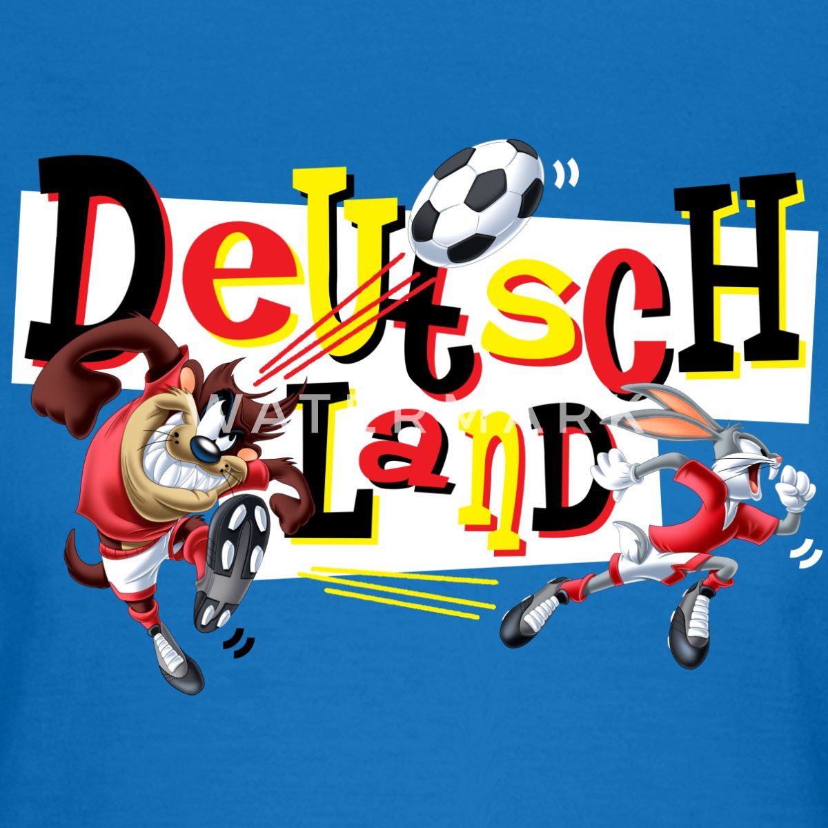 Spreadshirt T-Shirt Looney Tunes Bugs Bunny Taz Fußball Deutschland Frauen T-Shirt (1-tlg) Slim Fit, fällt klein aus