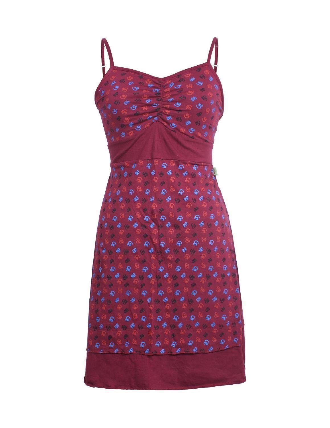 Vishes Minikleid Schulterfreies Kleid Bustier mit Spagettiträgern Hippie, Goa, Buho Style dunkelrot | Sommerkleider