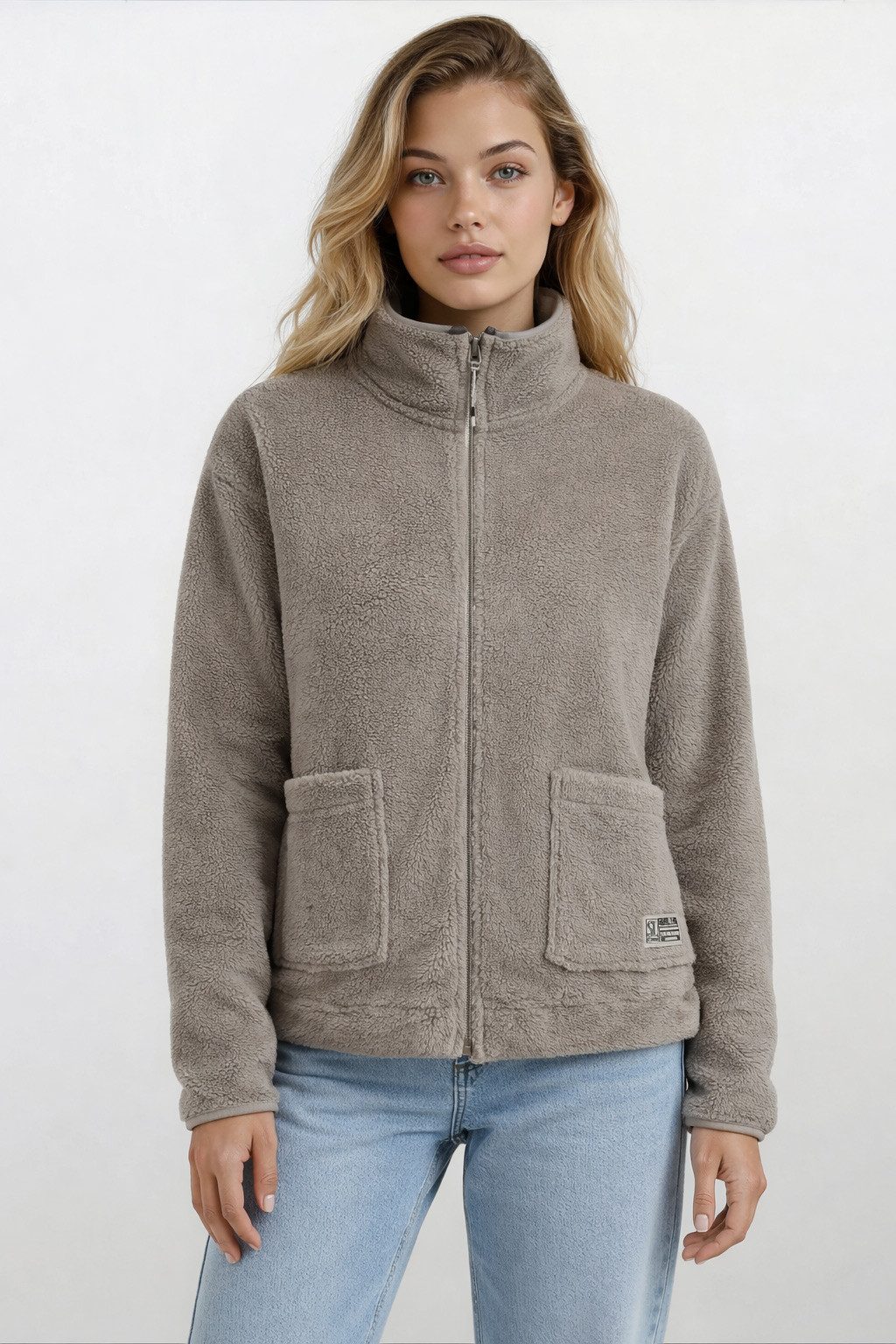 SUBLEVEL Fleecejacke Damen Teddyfleece Kuschelig Übergangsjacke Jacke Outdoor Stehkragen, Kapuze, flauschig, kuschelig, warm, Outdoor
