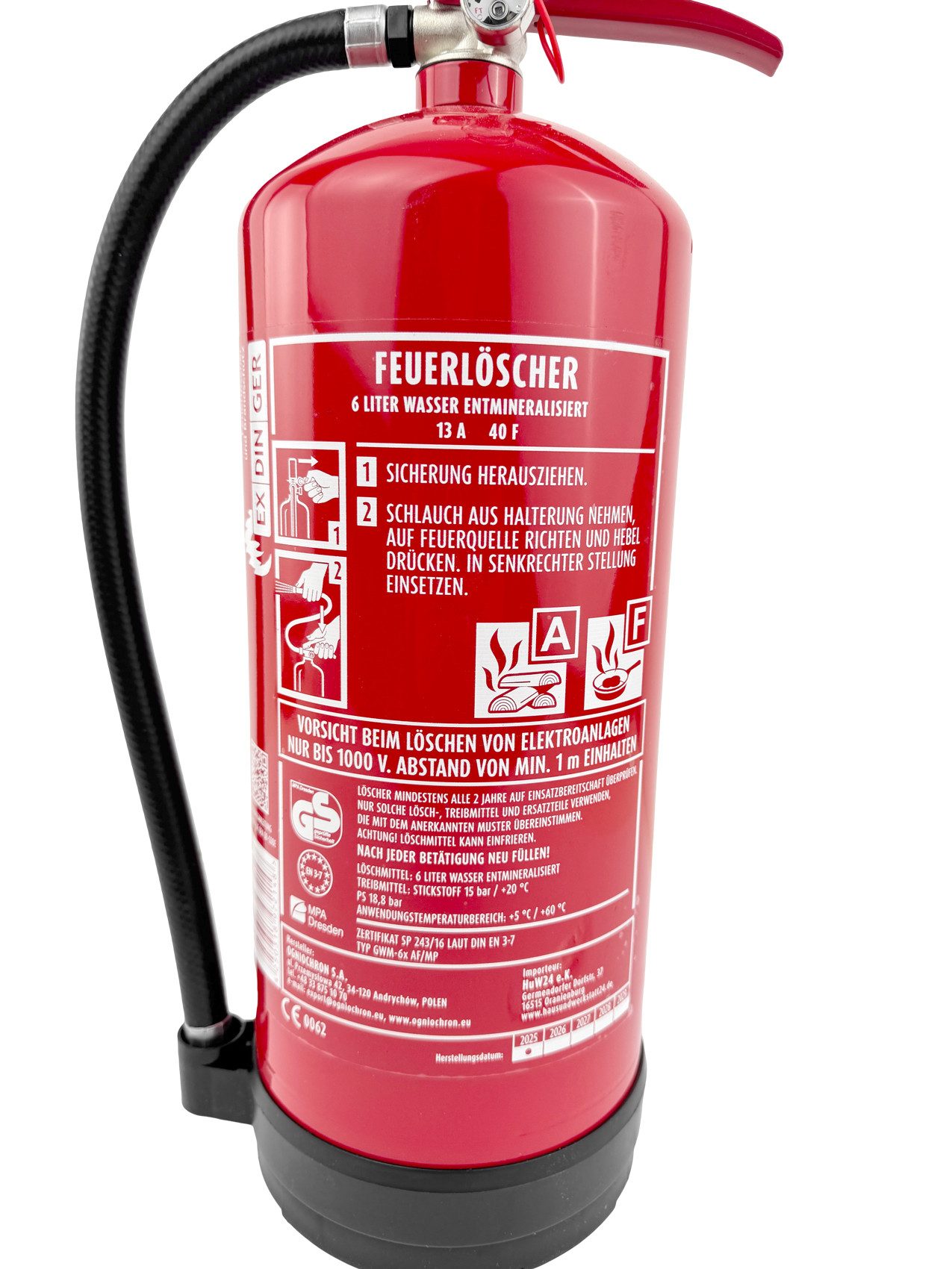 EXDINGER Aerosol-Feuerlöscher Wassernebellöscher 6l AF mit Manometer auch für Fettbrände 4LE, Dauerdruck, AF Aerosol, (1-St) Dauerdrucklöscher