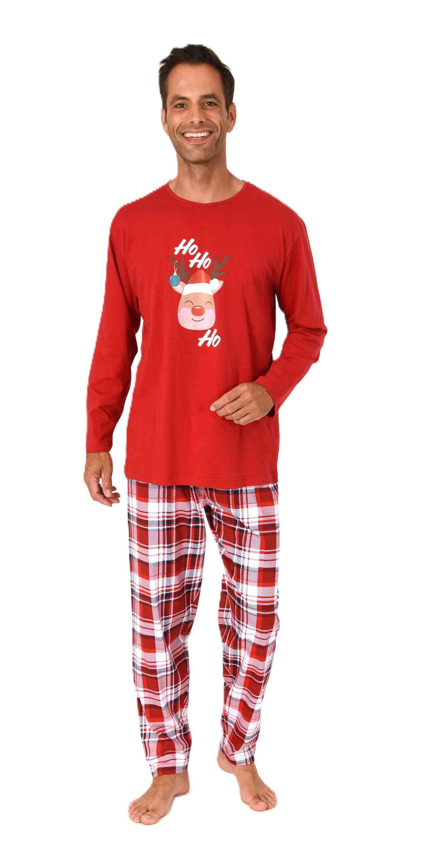 Normann Pyjama Herren Weihnachts Schlafanzug Pyjama mit lustigen Renntier Motiv
