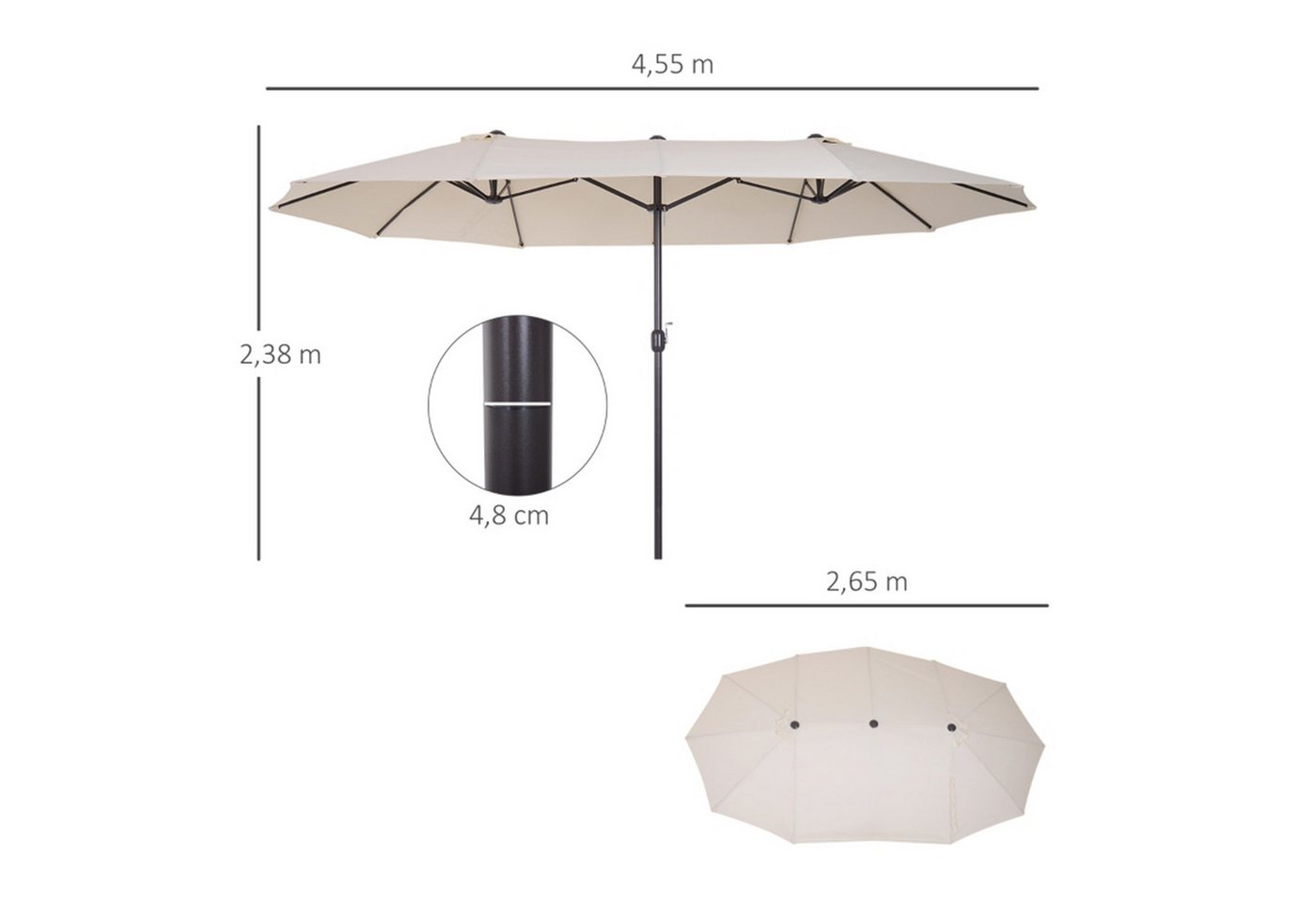 Thumbnail - MC Star Sonnenschirm Gartenschirm Marktschirm Doppelsonnenschirm Terrassenschirm, mit Handkurbel Beige Oval 455 x 270 x ...