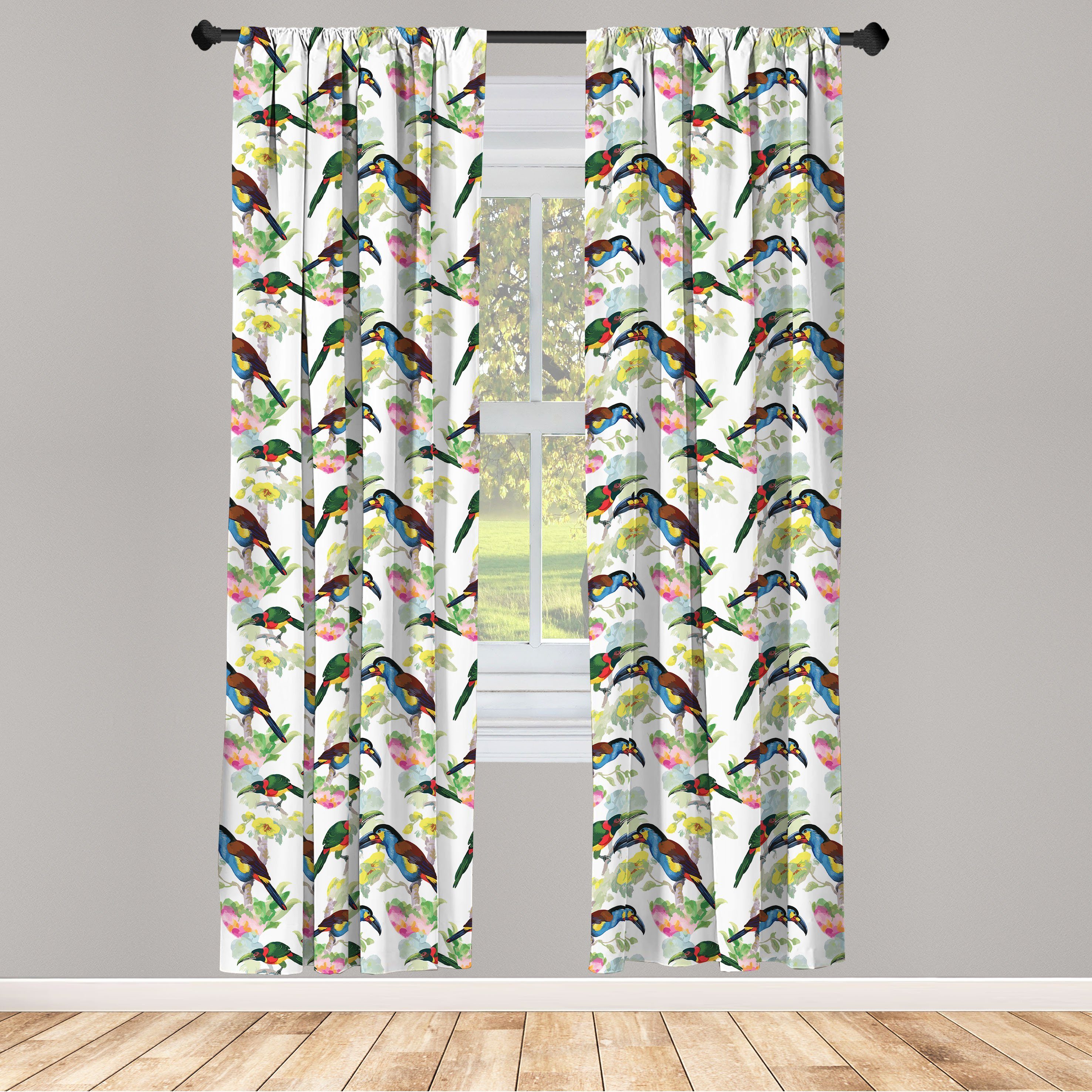 Gardine Vorhang für Wohnzimmer Schlafzimmer Dekor, Abakuhaus, Microfaser, Exotisch Tukane auf Tropical Flora