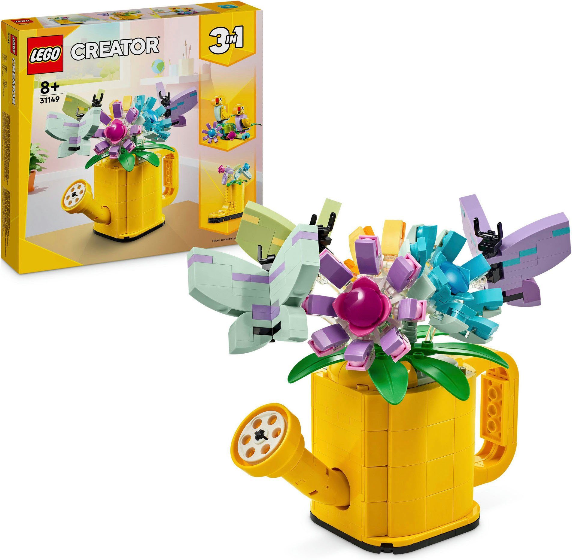 LEGO® Konstruktionsspielsteine Gießkanne mit Blumen (31149), LEGO Creator,  (420 St), Made in Europe, Enthält 420 Teile