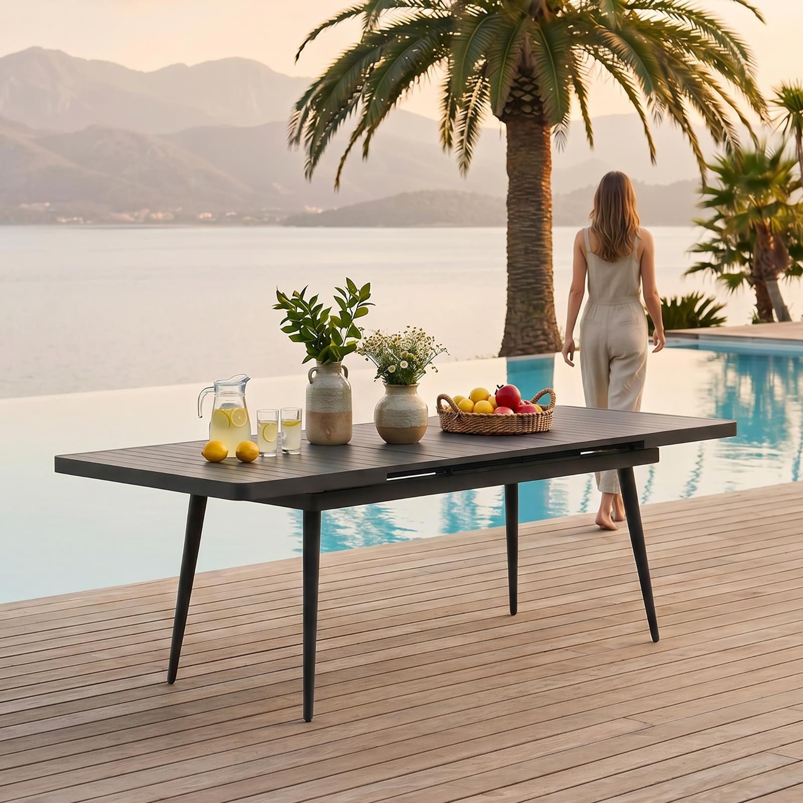 IDIMEX Gartentisch SUNNY, Terrassentisch ausziehbar bis 240cm Aluminium wetterfest schwarz
