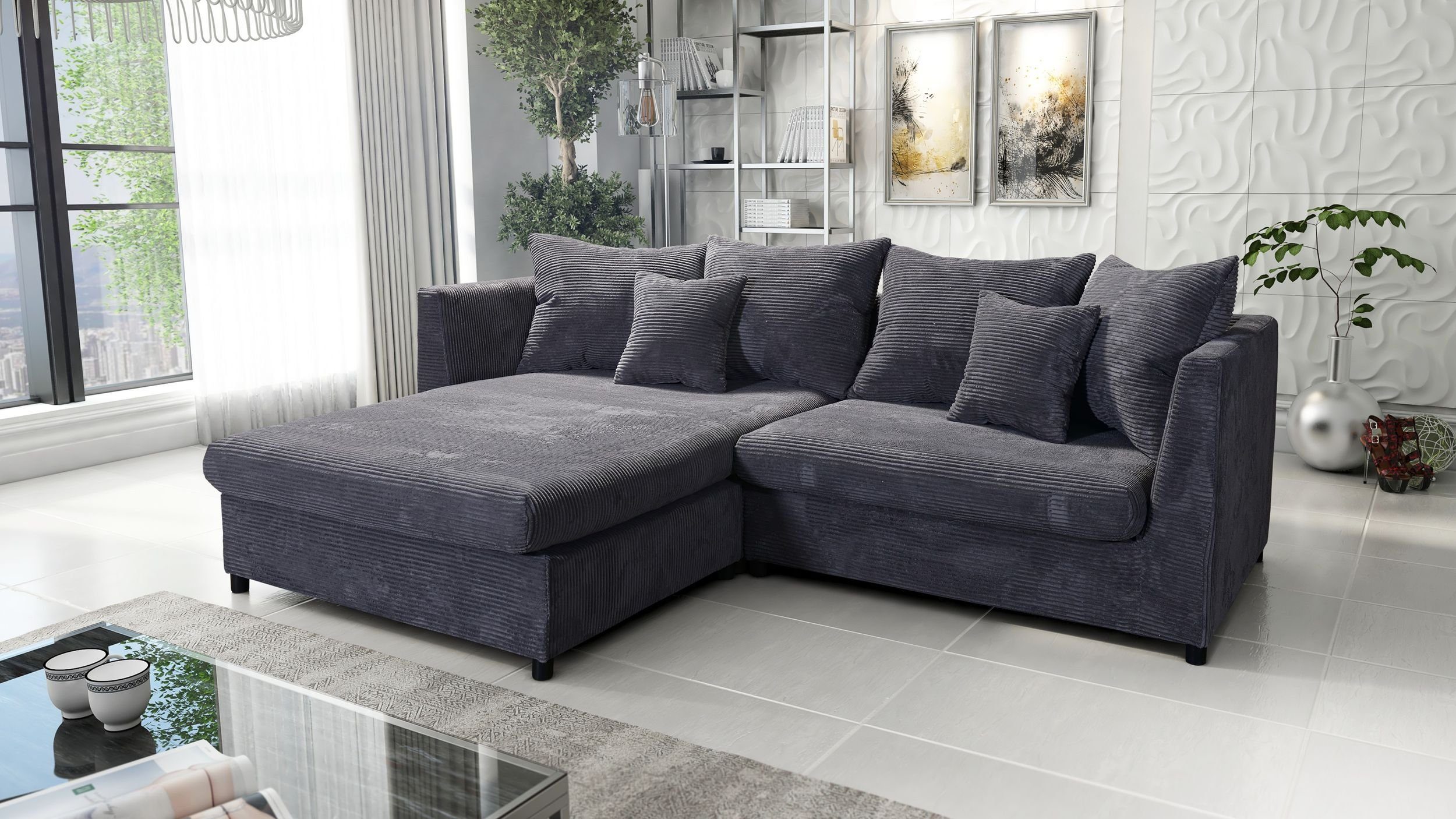 Küchen-Preisbombe Sofa Couch Ecksofa Eckcouch Wohnlandschaft Pam 2 Cord Bezug, Sofa in L-Form