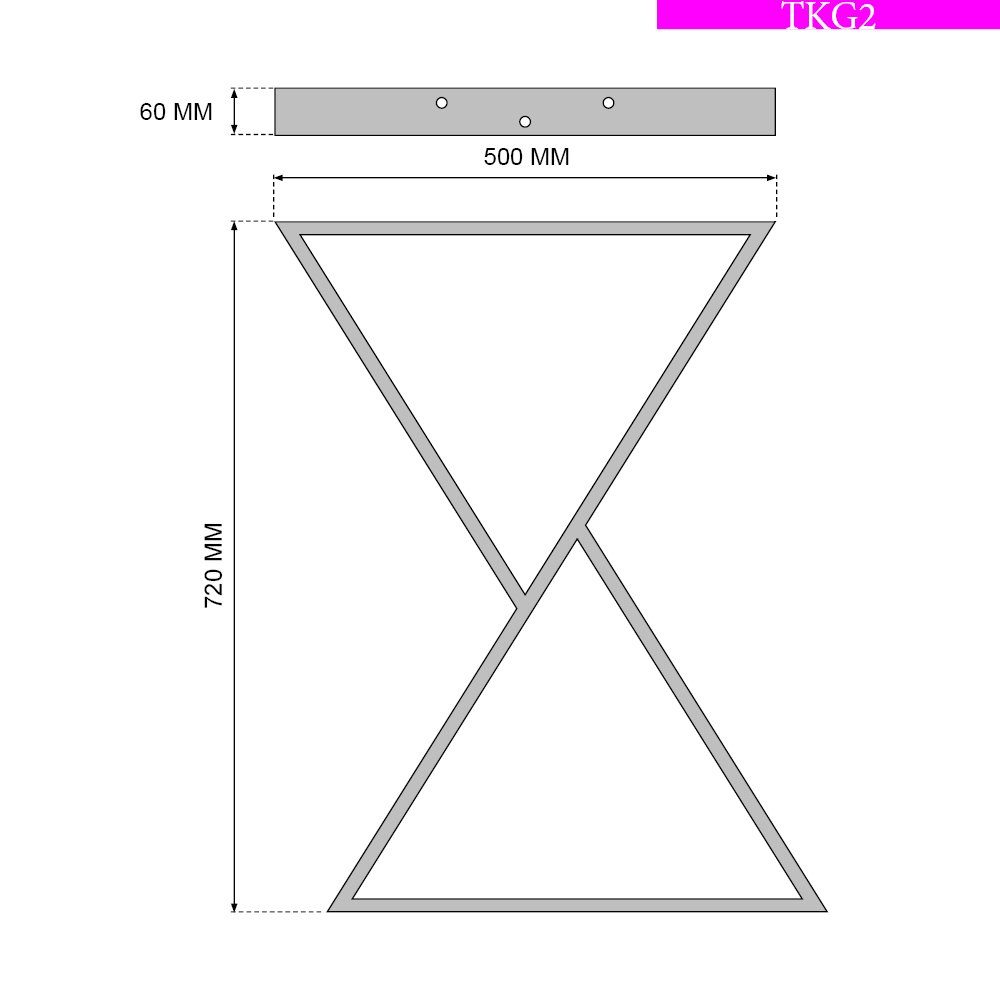 x 60mm Schwarz Stahl sossai® Tischgestell Tischgestell TKG2 Designer Rahmen: 20mm (2-St), 50x72cm