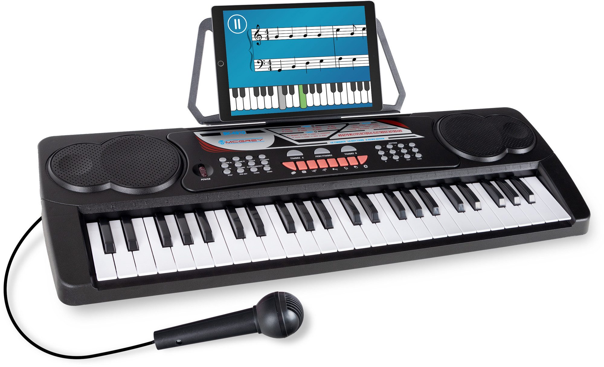 McGrey Home-Keyboard BK-4910 Einsteigerkeyboard mit 49 Tasten (2-St., inkl. Mikrofon für Gesang und Notenständer), mit 16 Sounds, 10 Rhythmen und Lernfunktion