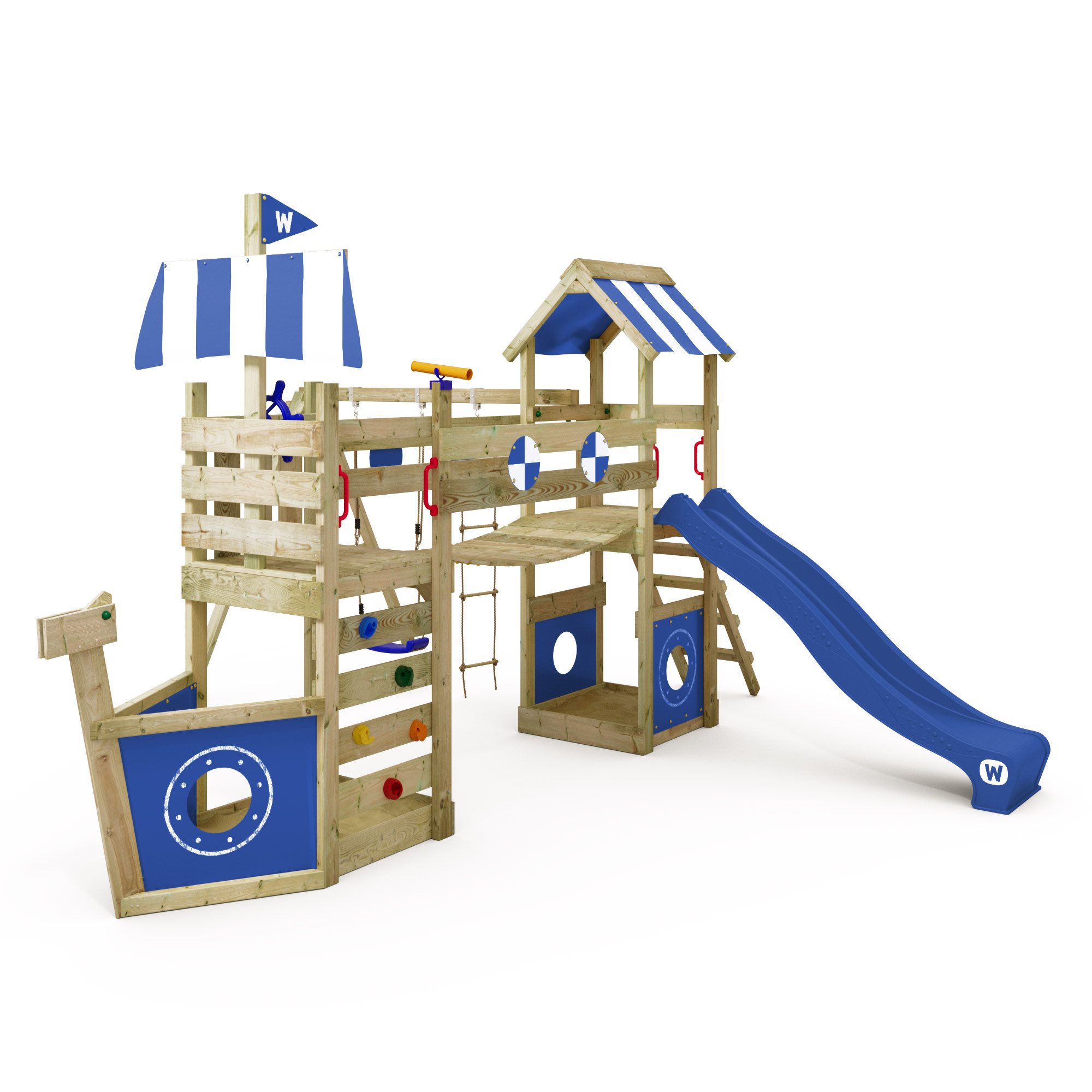 Wickey Spielturm StormFlyer – Klettergerüst in Schiffsoptik mit Rutsche & Kletterwand, Perfekt für kleine Kapitäne & Spielspaß – 10 Jahre Garantie*