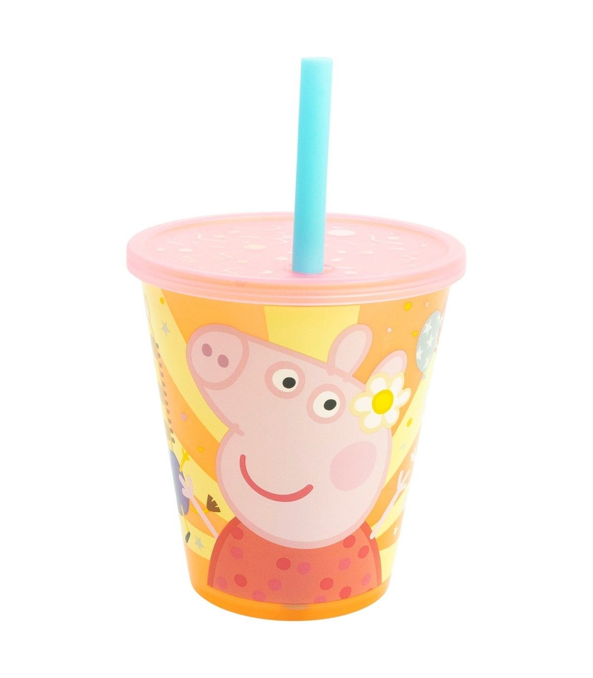 Peppa Pig Becher Kinder Becher Set 4 teilig 285 ml Becher mit Trinkhalm, 4-tlg.