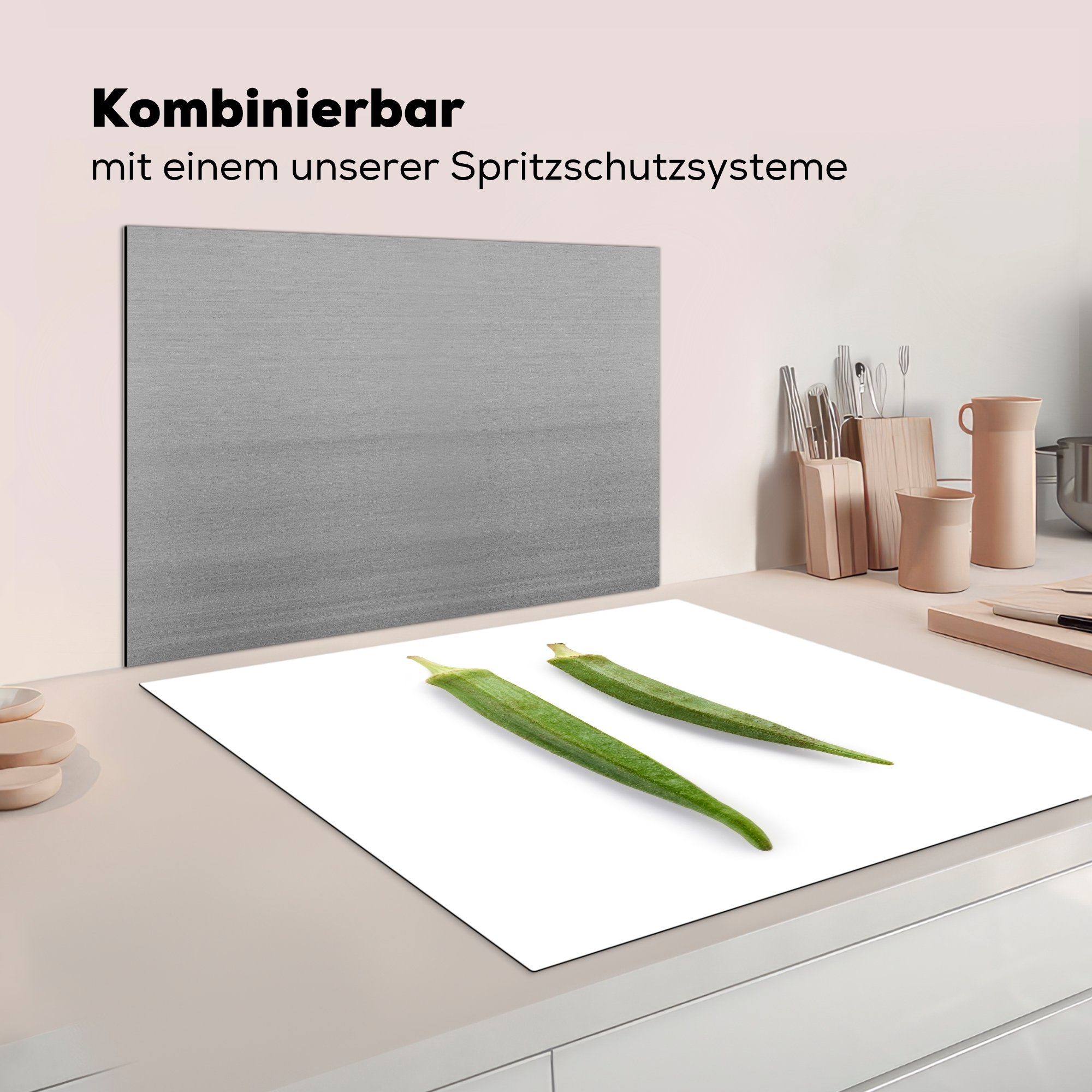 Okra Herdblende-/Abdeckplatte cm, tlg), Hintergrund, für Vinyl, vor 78x78 weißem küche (1 Ceranfeldabdeckung, Arbeitsplatte MuchoWow