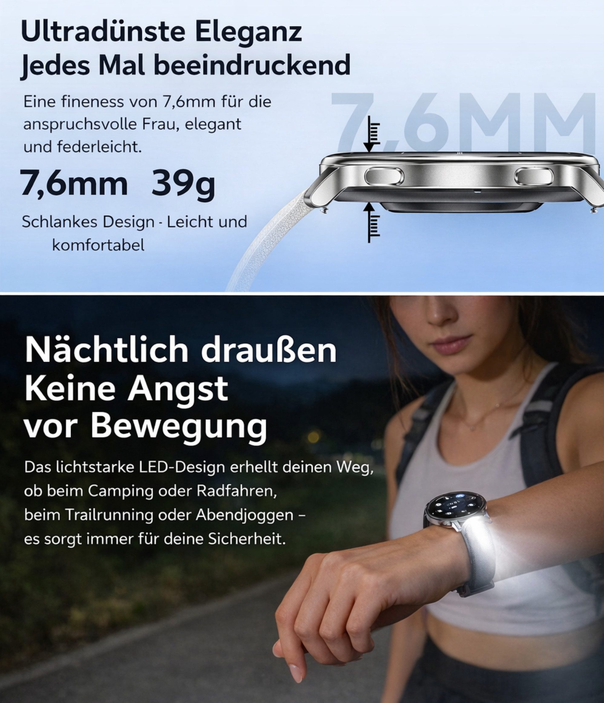 RUHE Smartwatch Uhr für Damen Fitness Tracker mit Telefonfunktion Klein Smartwatch (3,35 cm cm/1,32 Zoll, Android 5.1, iOS 8.2) Smartwatch, 1-tlg., Frauen Uhr Smart Watch, Minimalistisch, Elegant, AMOLED Bluetooth-Anruffunktion Schlafüberwachung Herzfrequ