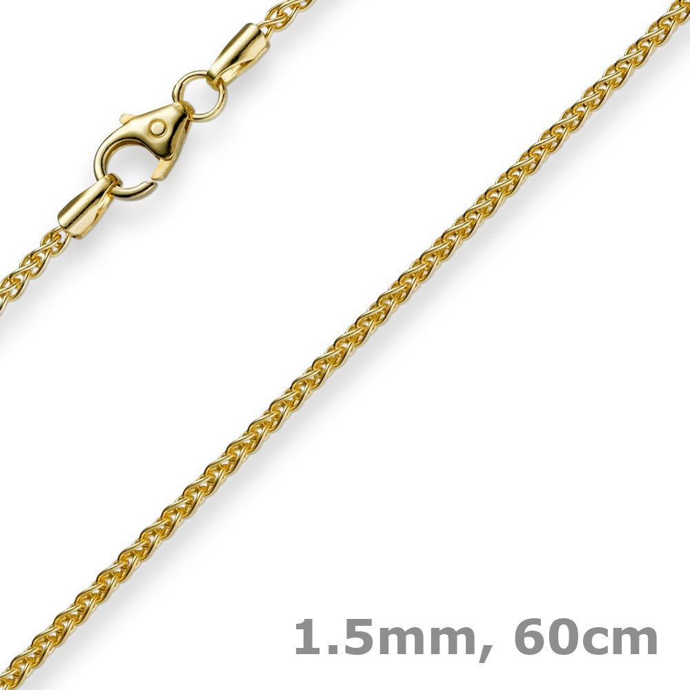 Goldkette 1,5mm Zopfkette, 585 Gelbgold, 60cm