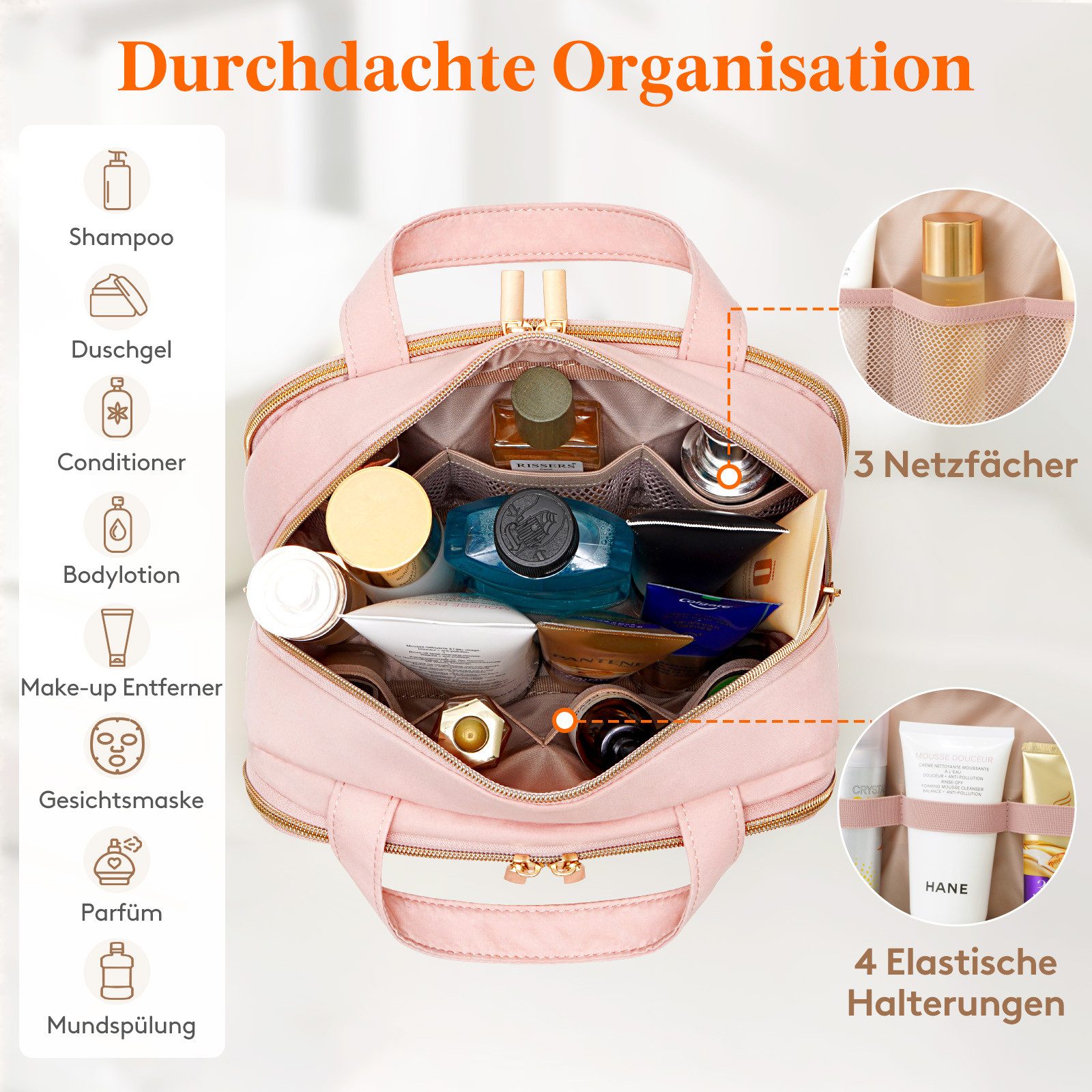 Lifewit Kulturbeutel Reise Kulturtasche Damen, Wasserabweisende Kulturbeutel mit Nassfach (Set, 1-er, B/H/T 13/15.5/26 cm), Tragbar – Bild 3 von 5