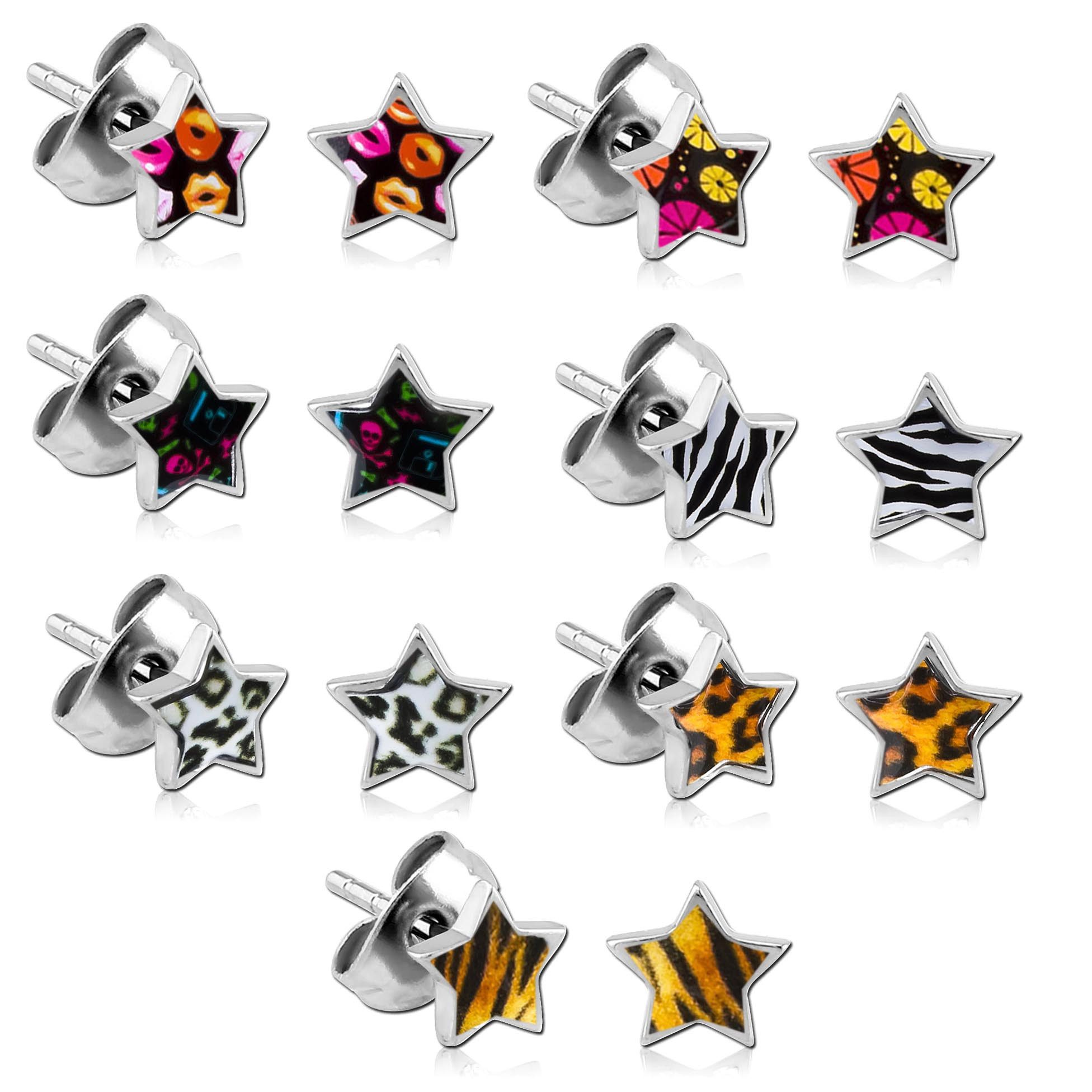 viva-adorno Paar Ohrstecker Edelstahl Sterne mit buntem Motiv Blumen Animal günstig online kaufen