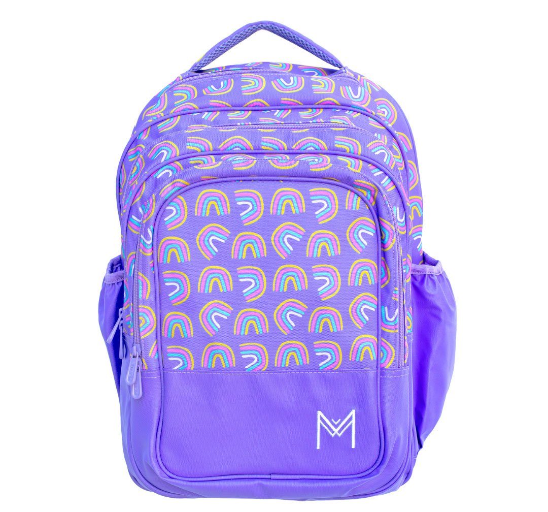MontiiCo Kinderrucksack Großer Rucksack für Kinder - Lila Regenbogen Schultasche für Mädchen