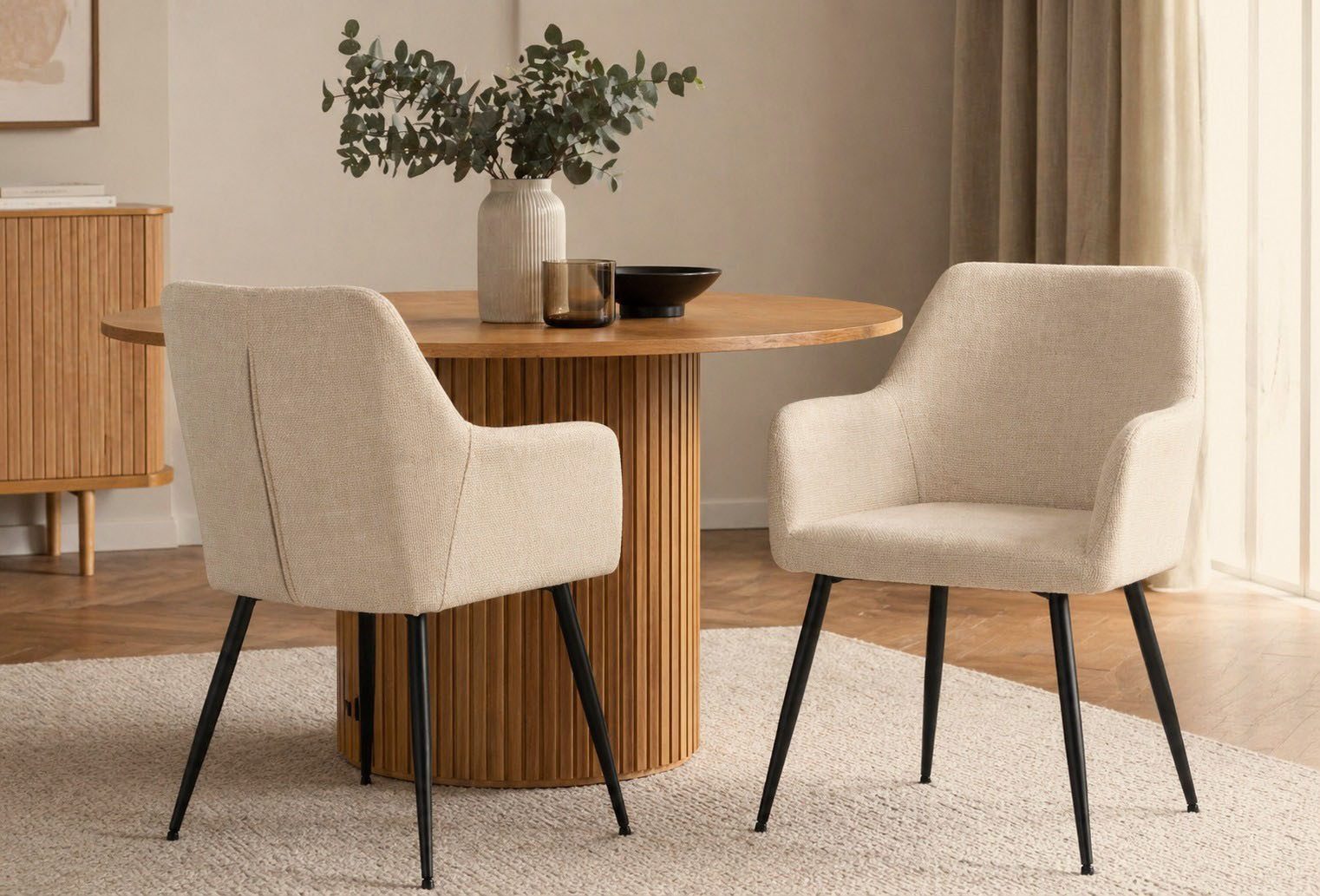 ACTONA GROUP Esszimmerstuhl Glenda 2er Set, Stoff - mit Armlehne & gepolstert in mehreren Farben, Bequemer Stuhl im skandinavischen Design & modernem Look