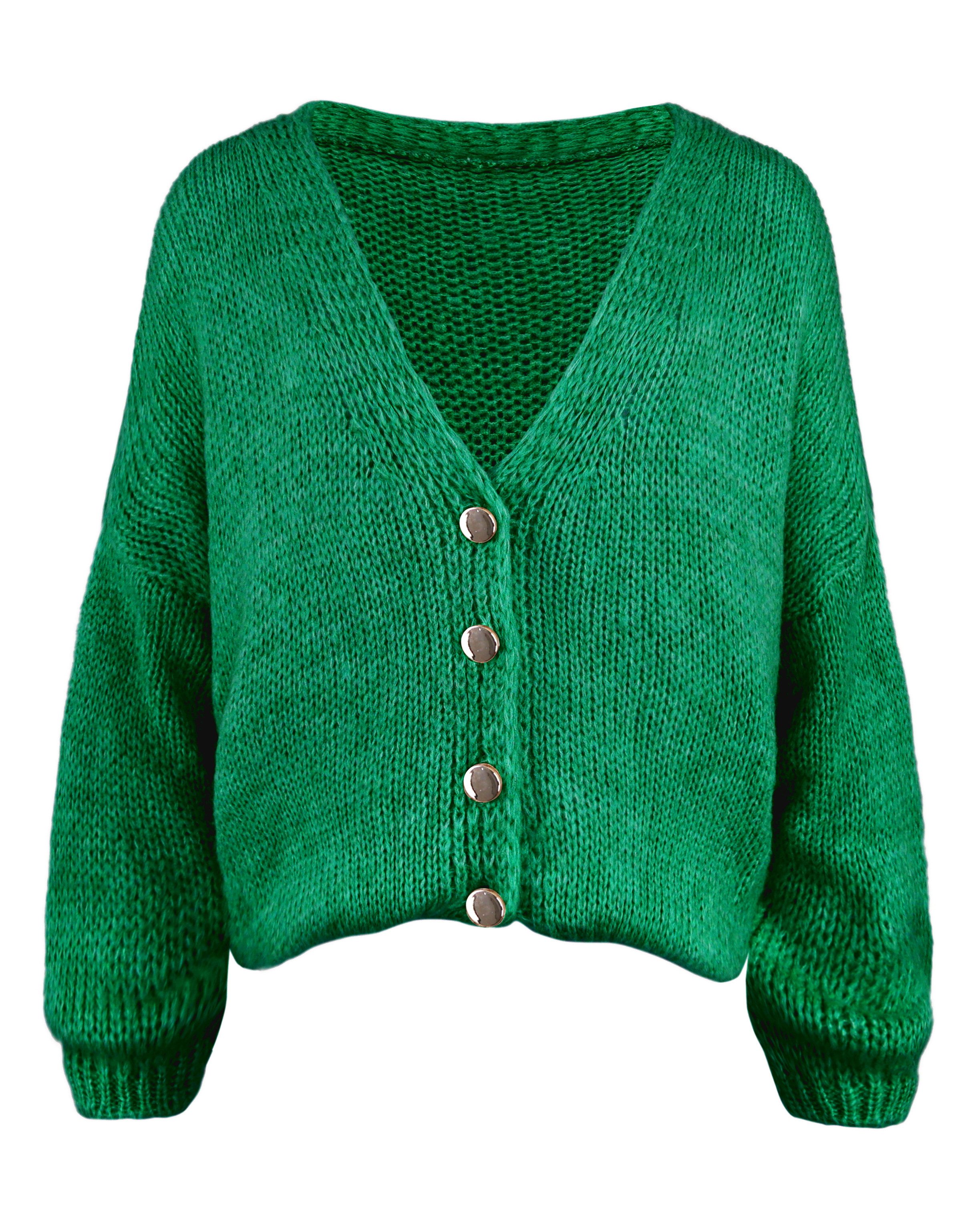 dy_mode Strickjacke Strick Cardigan Damen im Grobstrick V-Ausschnitt Übergangsjacke Grobstrick, in Unifarbe, V-Ausschnitt