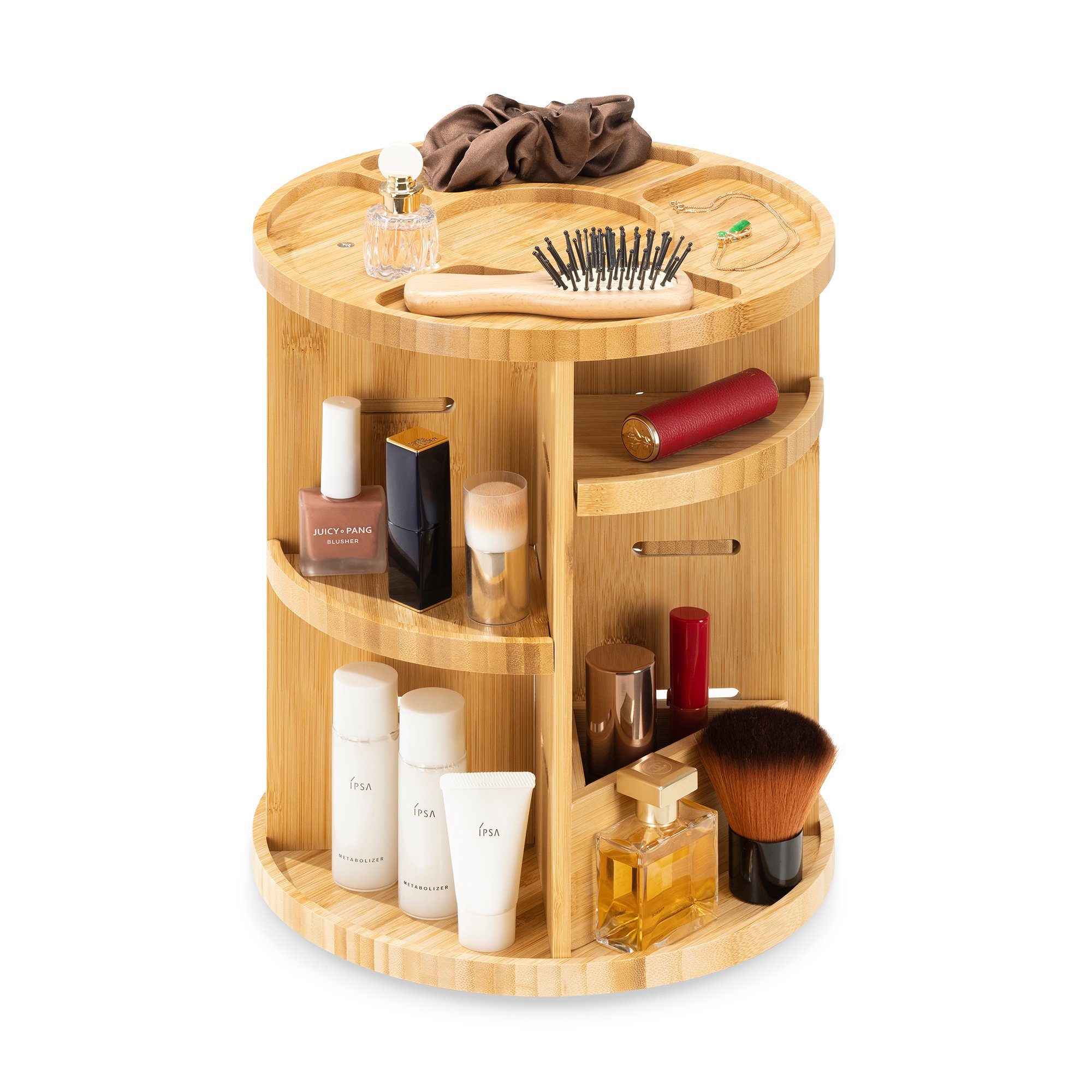 Badorganizer Make Up Organizer 360° drehbar Aufbewahrung für Kosmetik Parfüm Bambus