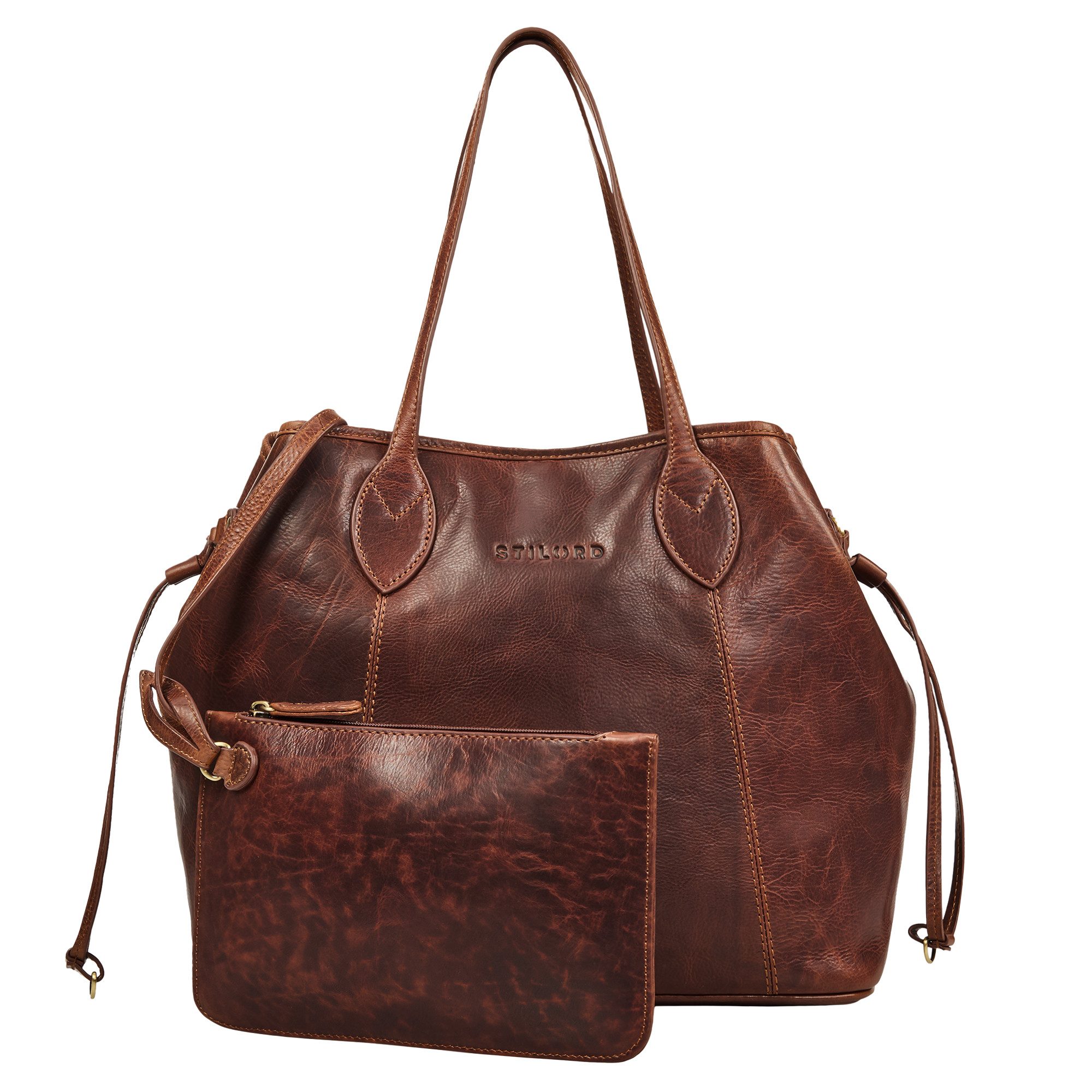 STILORD Handtasche "Camelia" 2-Teilige Shopper Tasche Damen Groß mit Geldbörse Echtleder