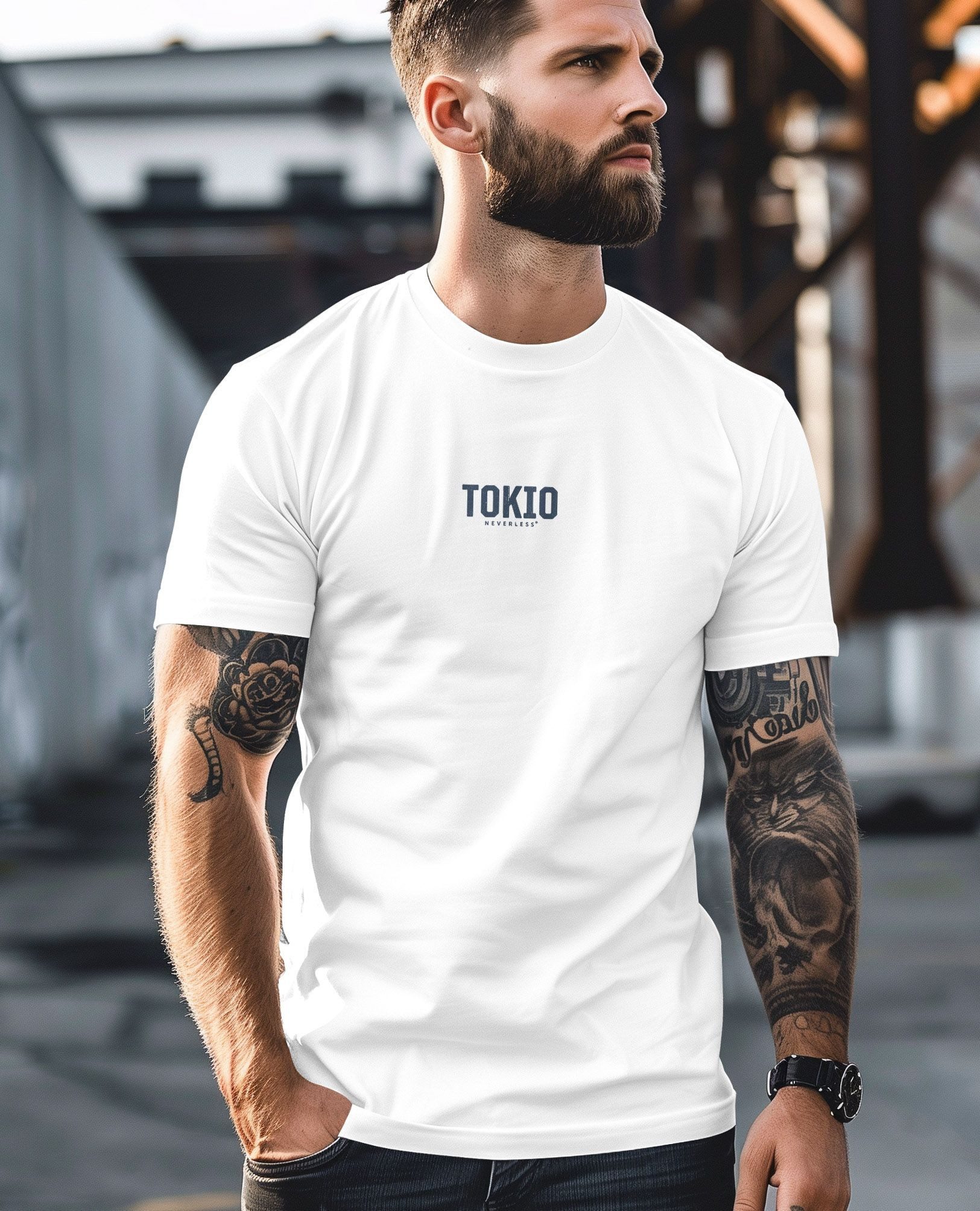 Neverless Print-Shirt Herren T-Shirt Backprint Tokyo Japan Japanische Schriftzeichen Grafik mit Print