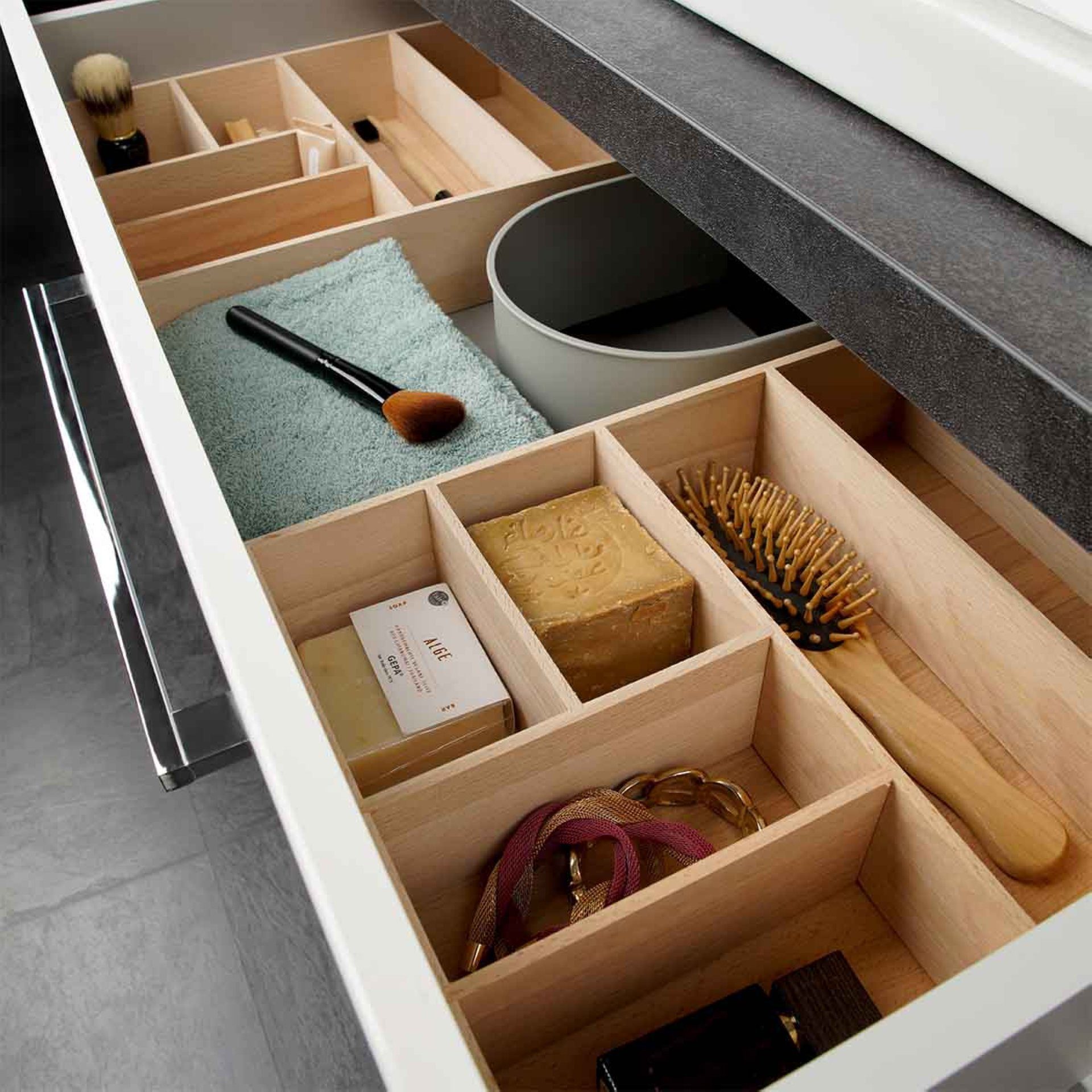 FACKELMANN Badmöbel-Set Schubkasten Einsatz Breite 26 cm Buchenholz günstig online kaufen