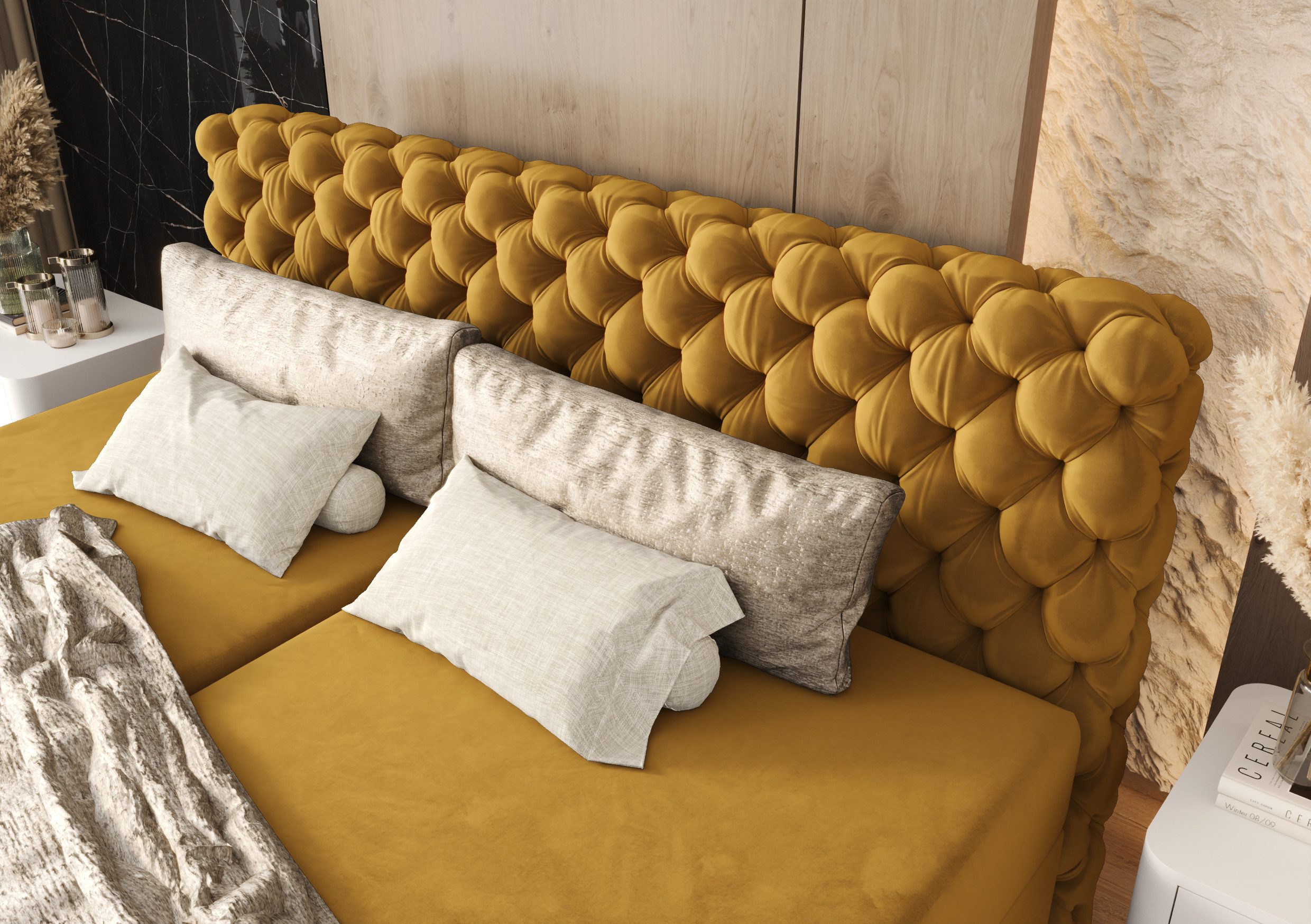 B&B Home Boxspringbett Boxbett Figo IV (inkl zwei Bettkästen, Multipocket-Matratze und Topper, Chesterfield)