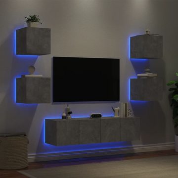 vidaXL TV-Schrank 6-tlg. Wohnwand mit LED-Beleuchtung Betongrau Holzwerkstoff (1-St)