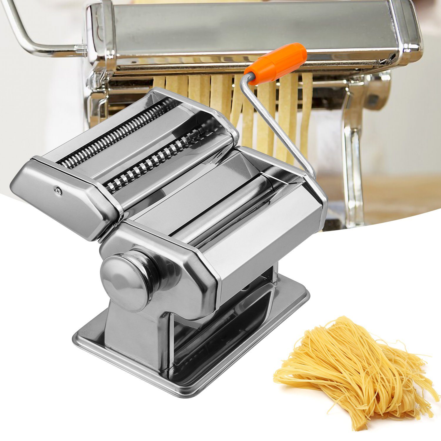 Gimisgu Nudelmaschine Edelstahl Pastamaschine Nudelaufsätze Pasta Maker Frische manuelle, Walze für Spaghetti Bandnudeln Lasagne Cannelloni