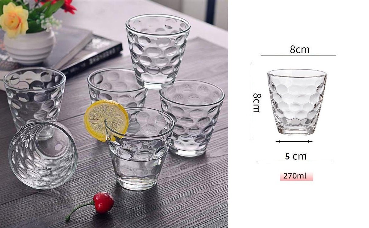Gläser-Set 6 x Trinkglas Gläserset 270ml H 8cm Wasser, Cocktail, Whisky-Gläser