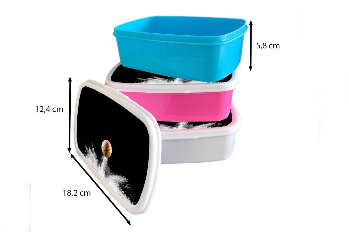 MuchoWow Lunchbox Puder wenn Snackbox, auf, Kinder, Erwachsene, ein Kunststoff, springt, spritzt Basketball rosa Brotbox (2-tlg), Brotdose darauf für Kunststoff Mädchen