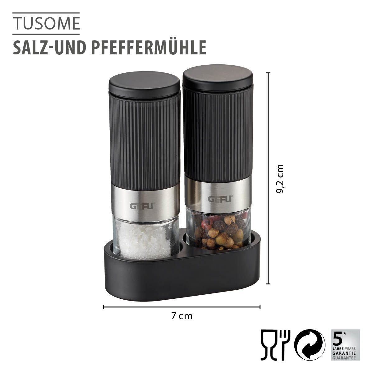 GEFU Salz-/Pfeffermühle Pfeffermühle Salzmühle TUSOME 2Tl Salz Gewürzmühle