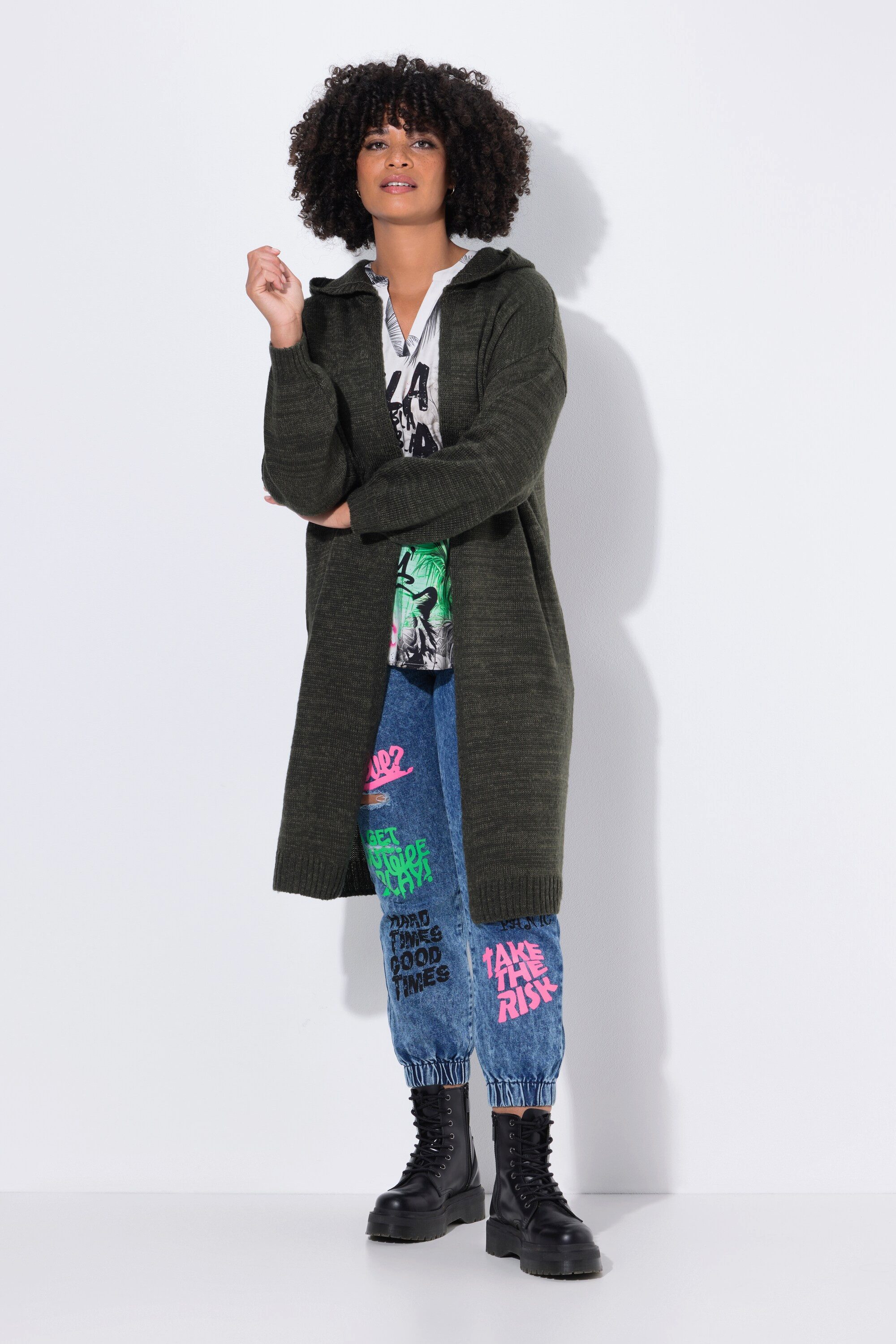 Angel of Style Strickjacke Long-Strickjacke Rücken-Schriftzug offene Form günstig online kaufen