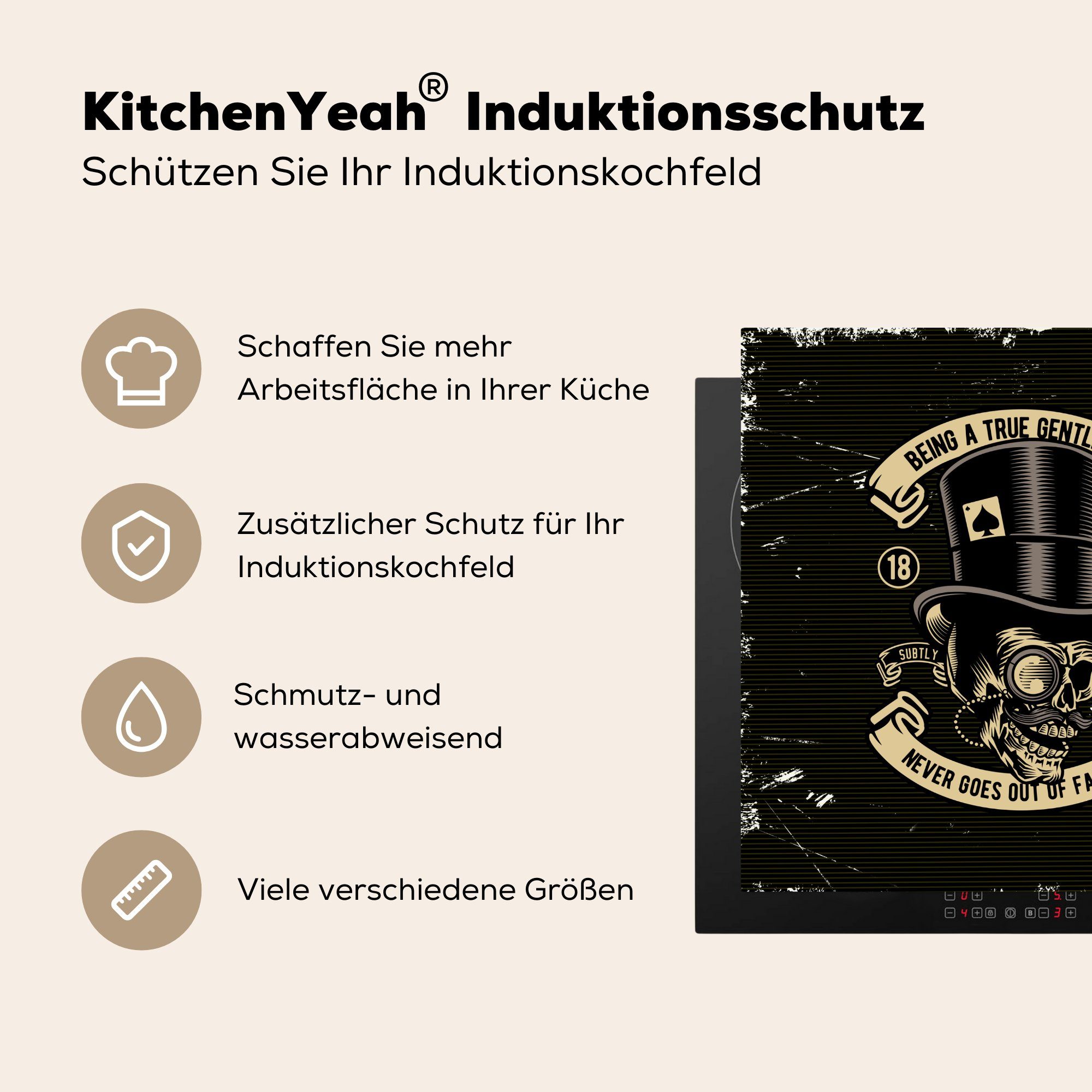 MuchoWow Herdblende-/Abdeckplatte Ceranfeldabdeckung, küche - Hut Arbeitsplatte tlg), (1 - für Totenkopf 78x78 cm, Vintage, Vinyl