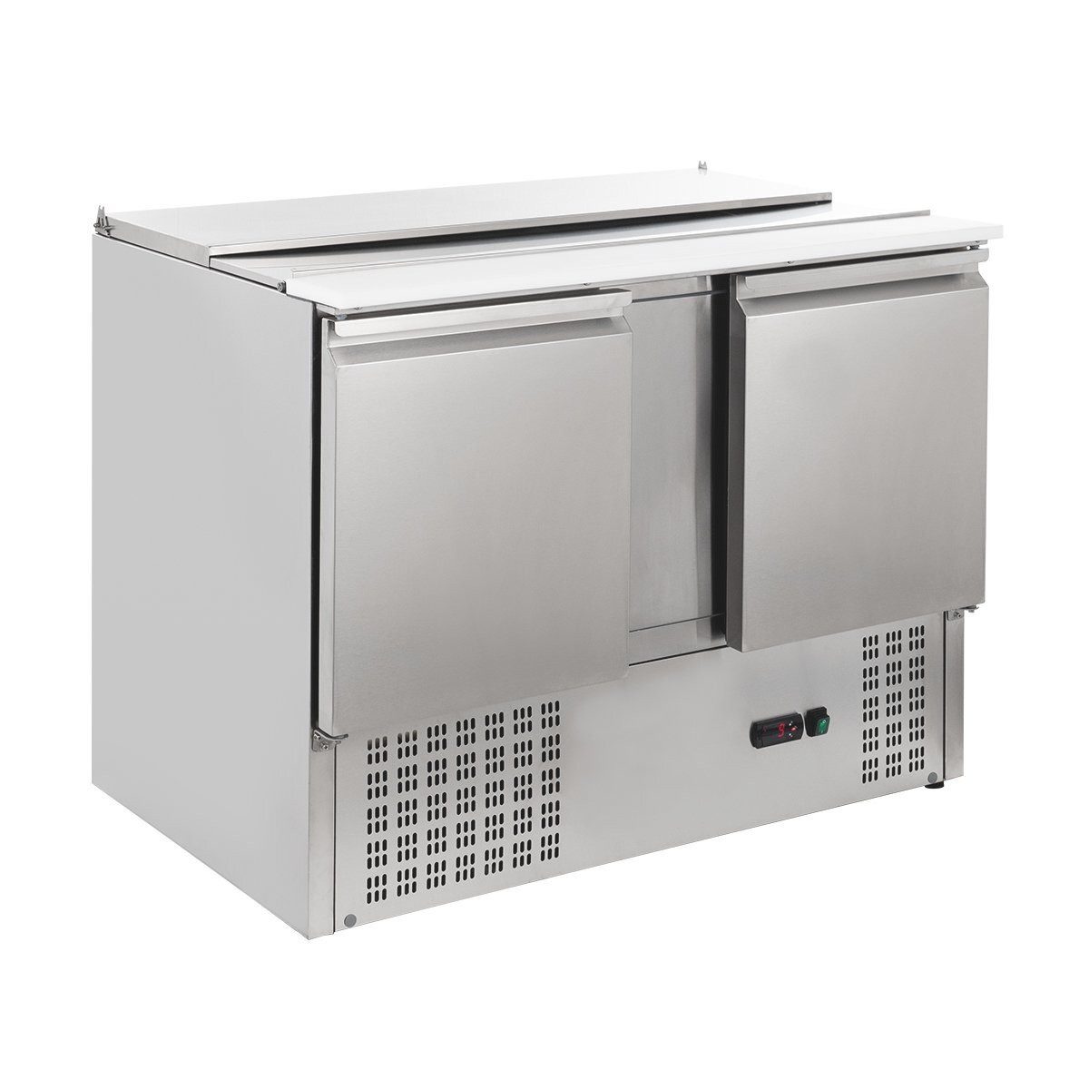 GastroHero Dönergrill Saladette 1045 - Kühlaufsatz für 3x GN 1/1, 235 W, Fixierbarer Klappdeckel, Kunststoffschneidebrett, digitale Anzeige