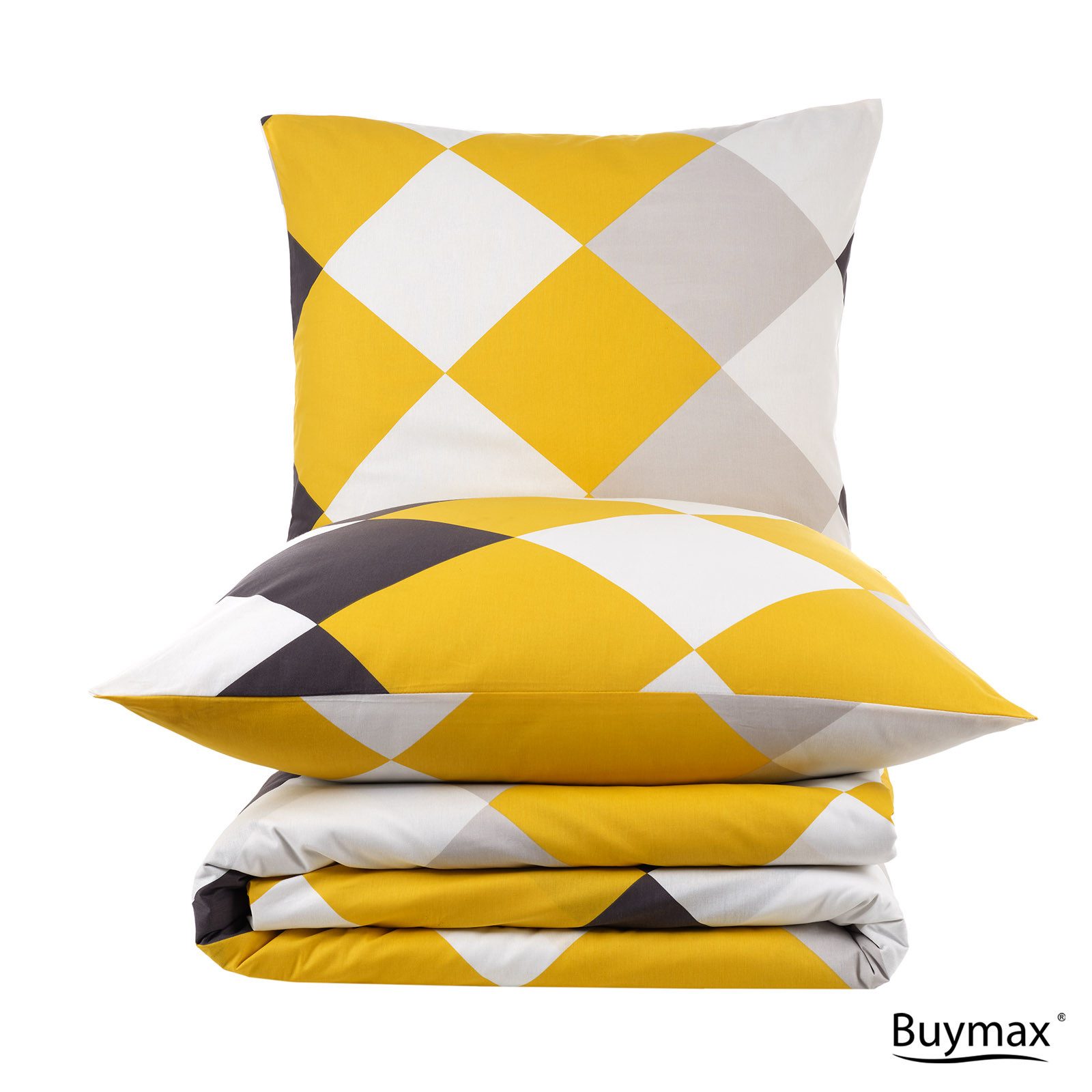Buymax Bettwäsche Anaga, Bettgarnitur, Bettbezug Set, Renforce: 100% Baumwolle, 2 teilig, mit Reißverschluss, modern gemustert, Karo, Gelb, 135x200 cm